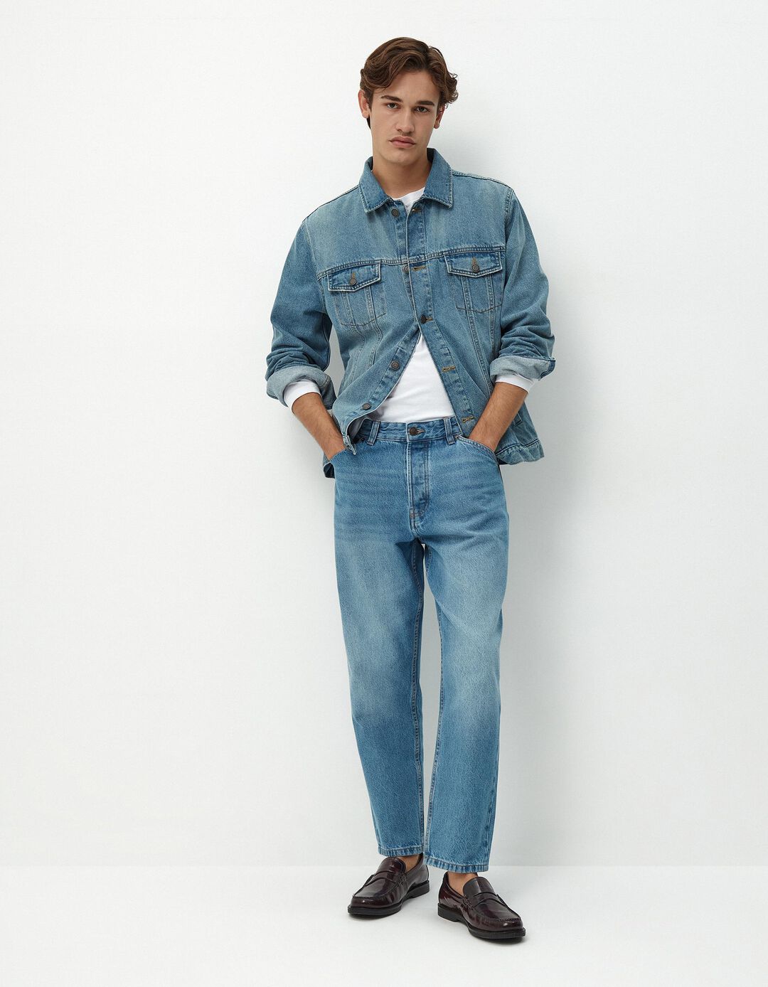 Calças de Ganga 'Relaxed Crop Fit', Homem, Azul