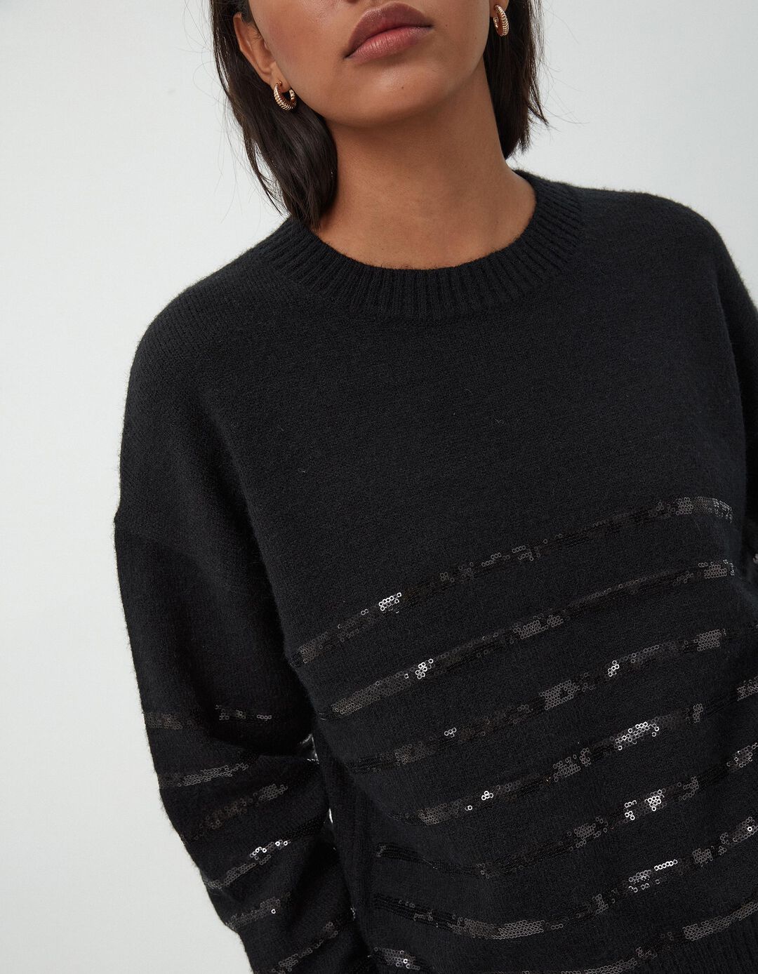 Camisola de Malha Lantejoulas, Mulher, Preto