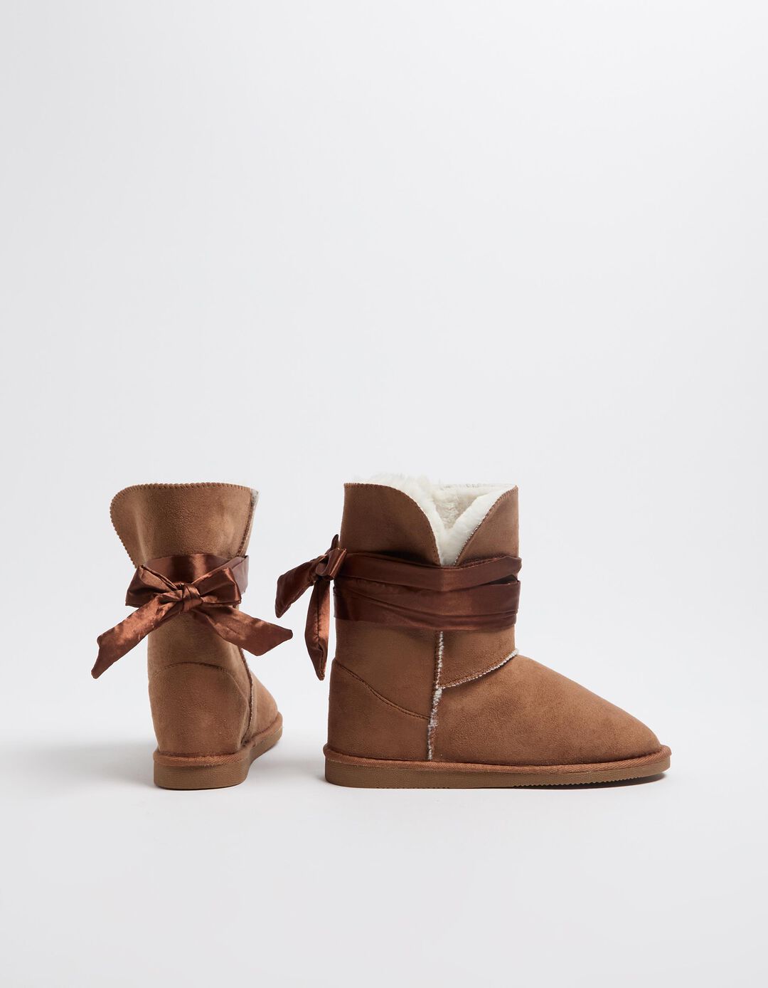 Botas Fitas Interior Pelo, Mulher, Bege