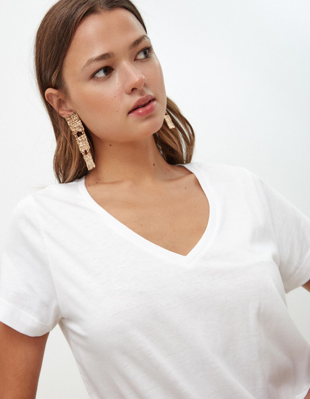 T-shirt Decote em V, Mulher, Branco