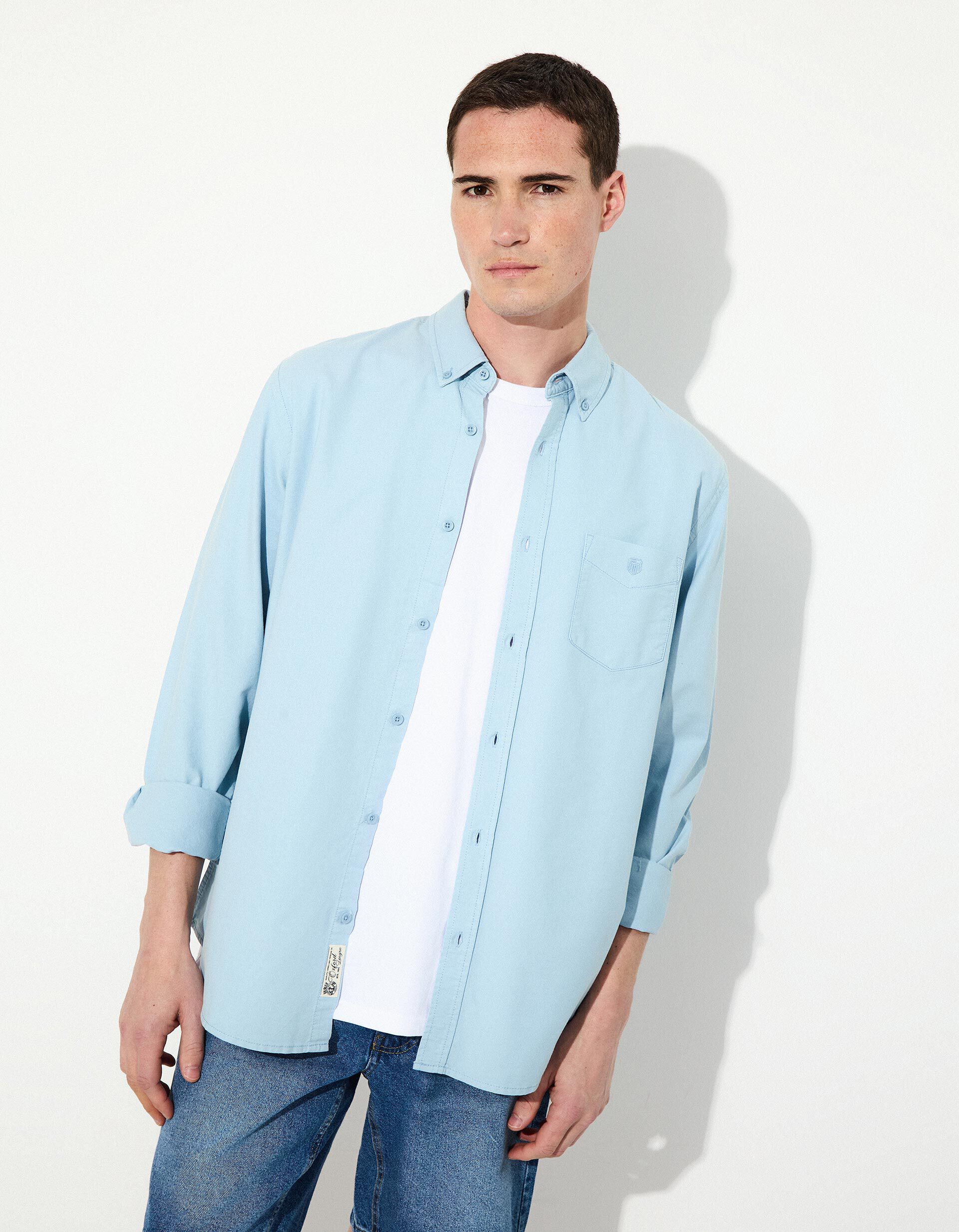 Camisa de Manga Comprida Oxford, Homem, Azul Claro 