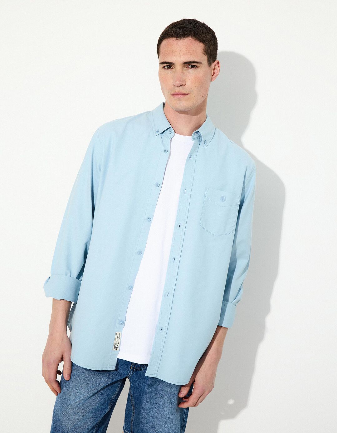 Camisa de Manga Comprida Oxford, Homem, Azul Claro 