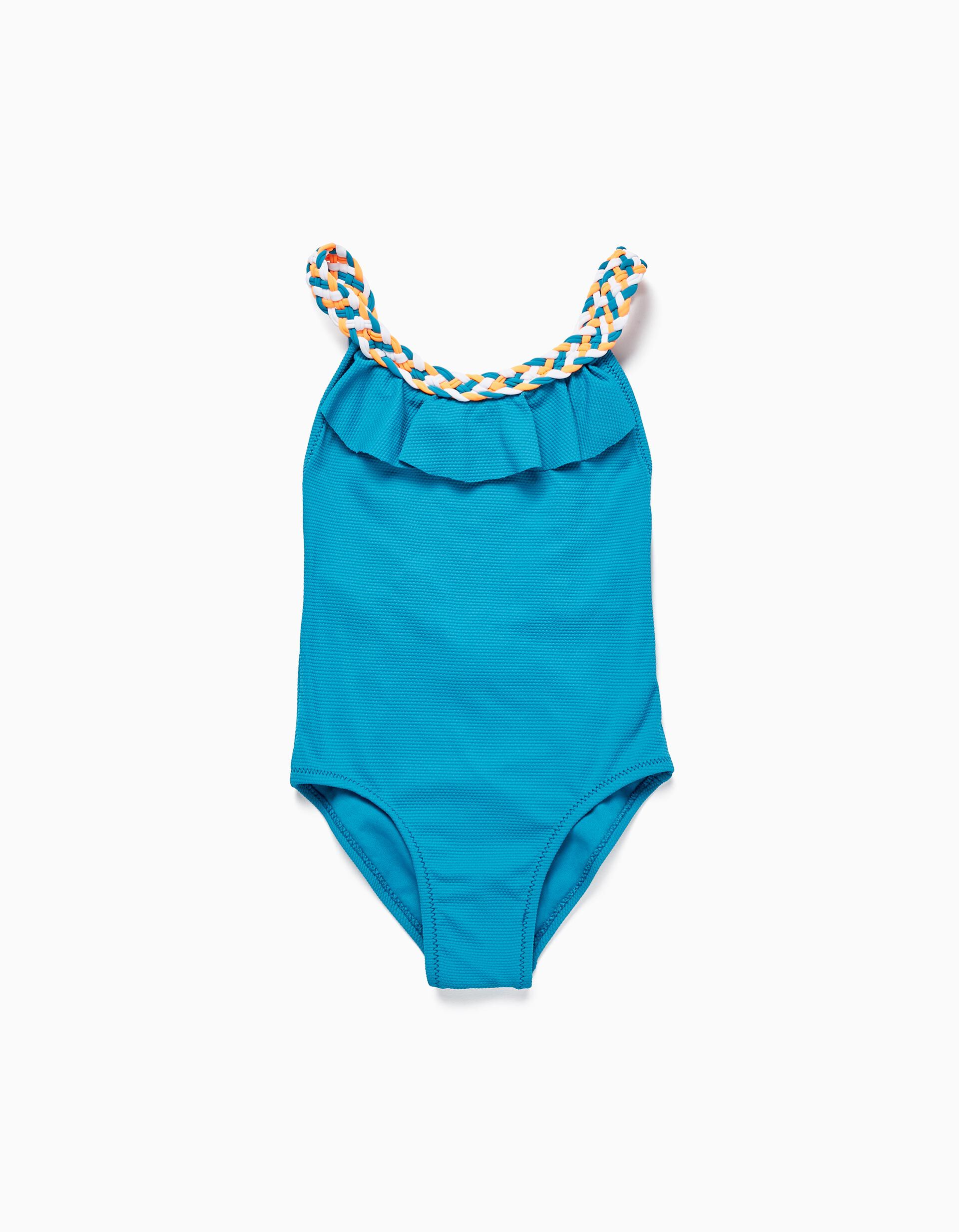 Fato de Banho com Alça Entrançada para Menina, Azul