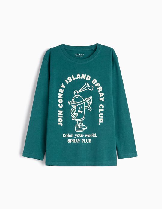 Comprar Online T-shirt de Manga Comprida Estampado, Menino, Verde Escuro