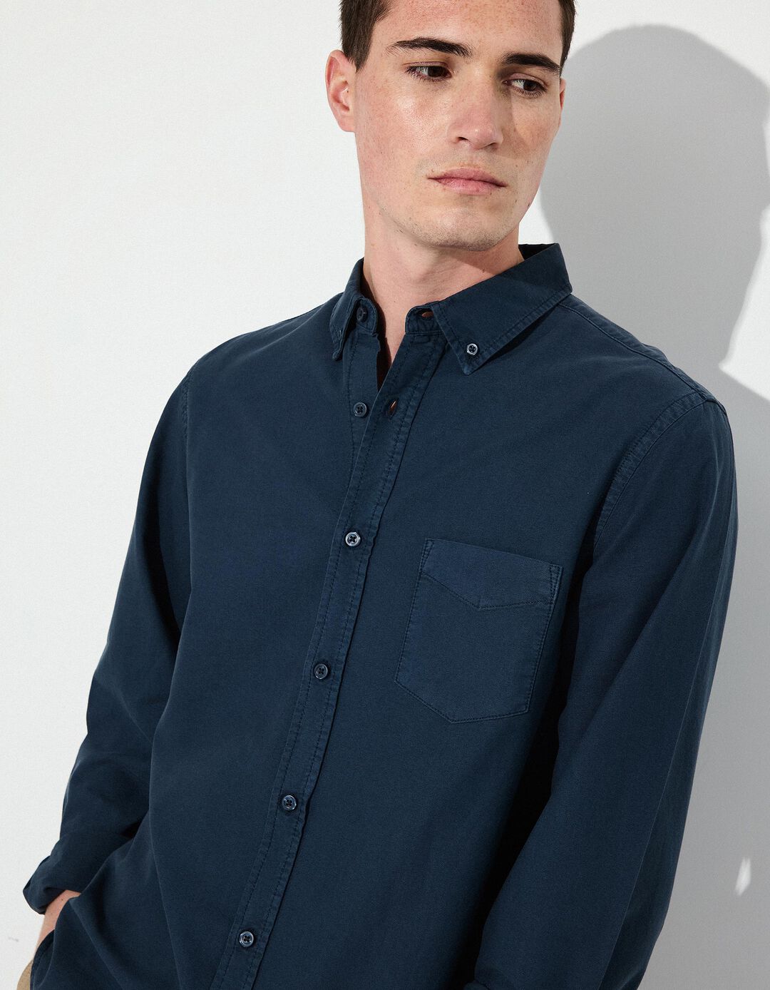Camisa de Manga Comprida Oxford, Homem, Azul Escuro