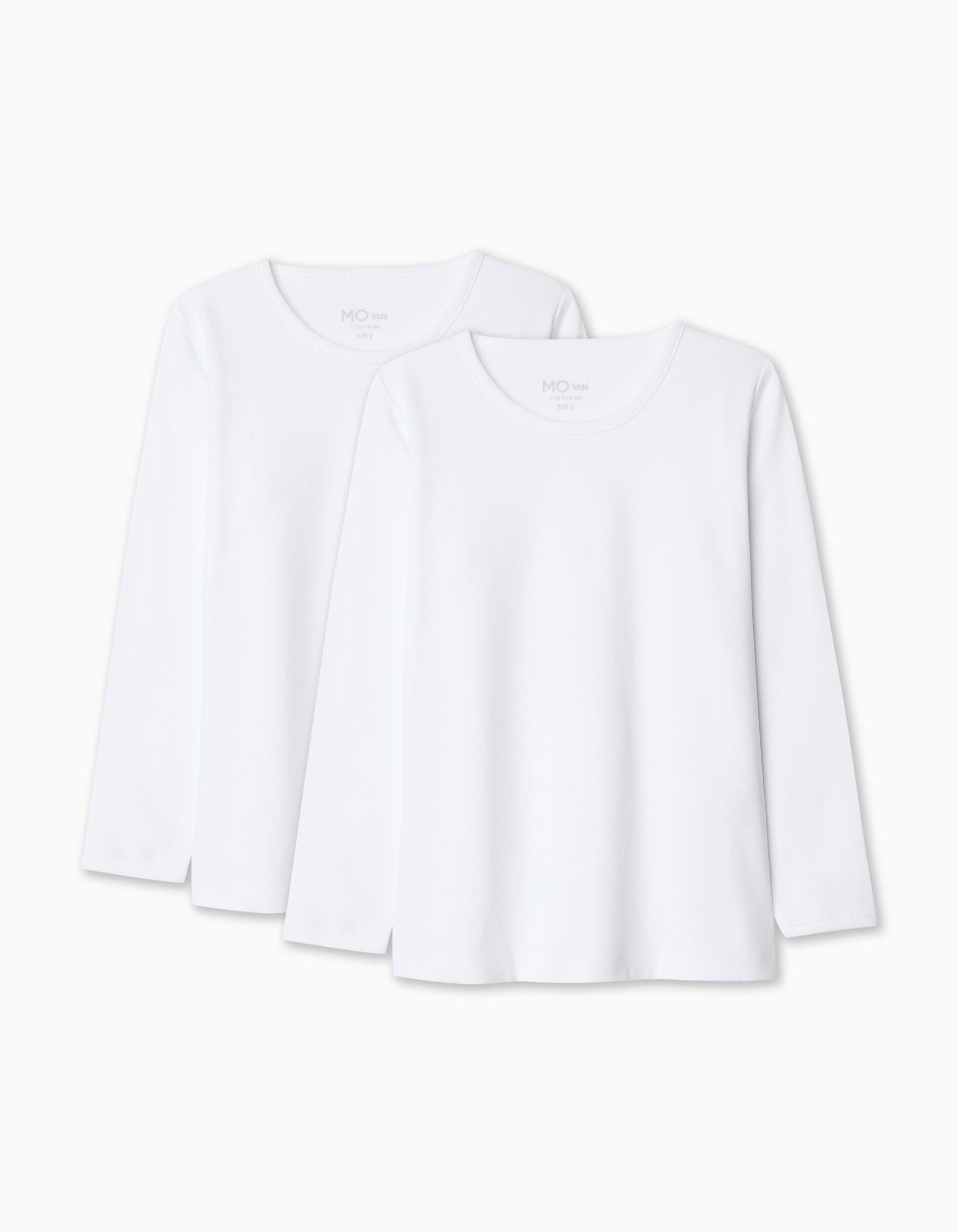 Pack 2 Camisolas Interiores de Manga Comprida, Menina, Branco