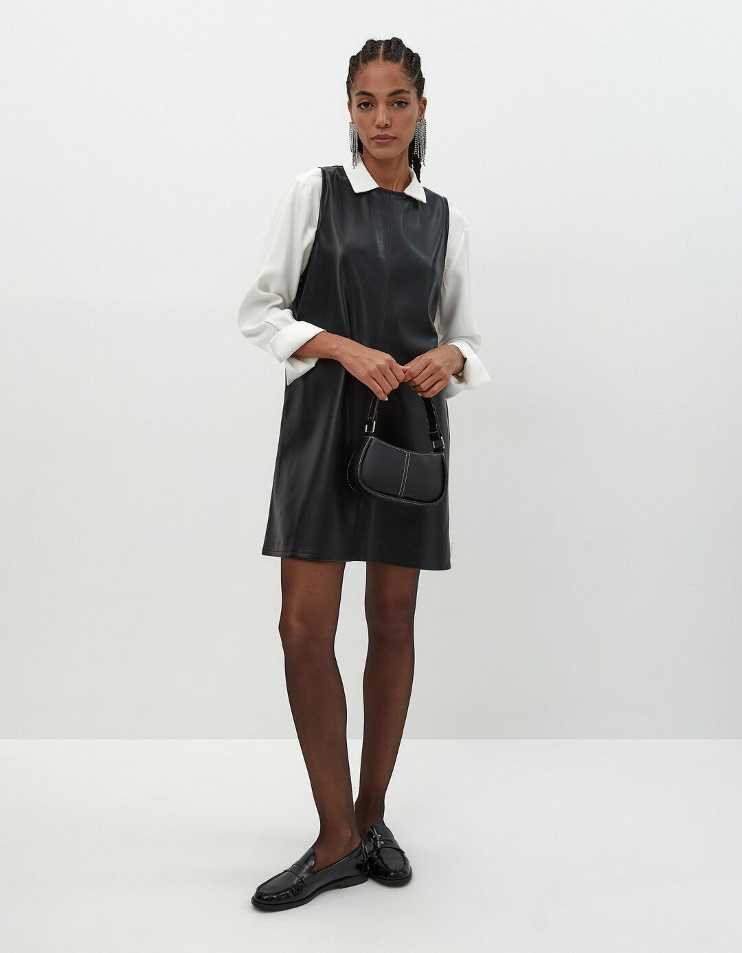 Vestido Pele Sintética, Mulher, Preto
