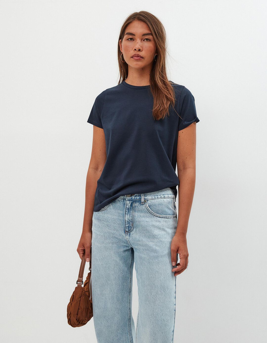 T-shirt Decote Redondo, Mulher, Azul Escuro