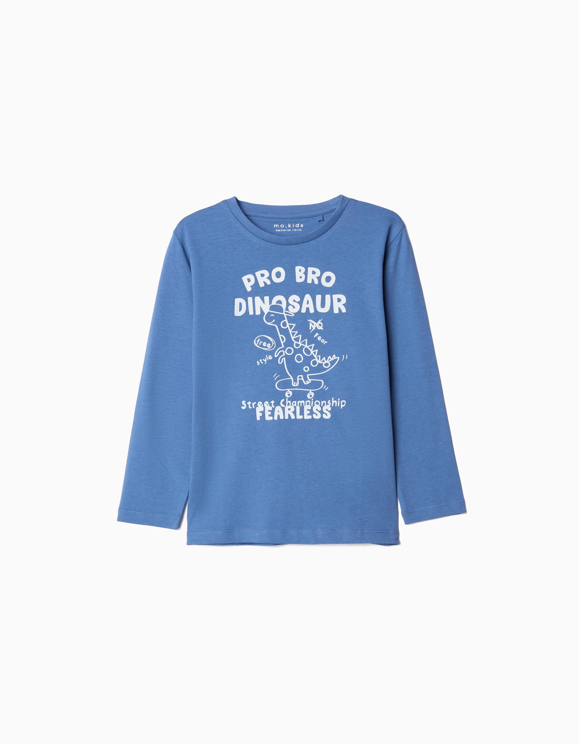 T-shirt de Manga Comprida, Menino, Azul