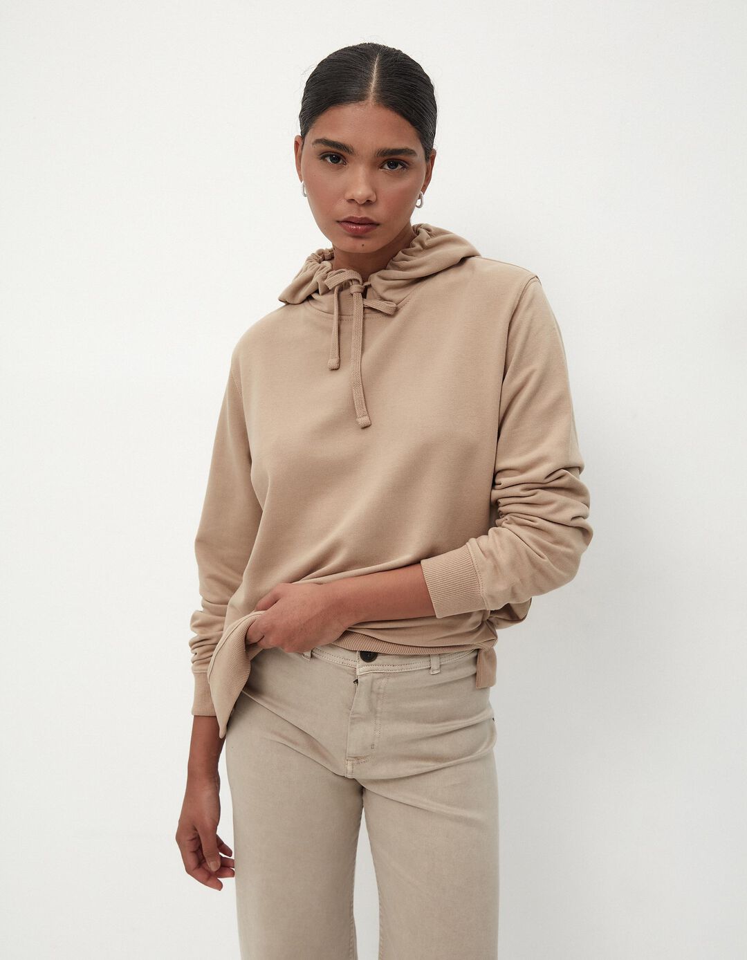 Sweatshirt Capuz, Mulher, Bege