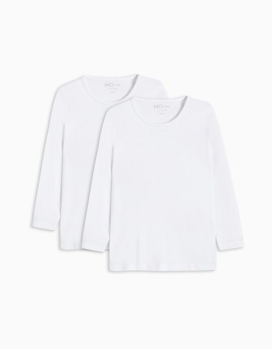 Comprar Online Pack 2 Camisolas Interiores de Manga Comprida, Menina, Branco