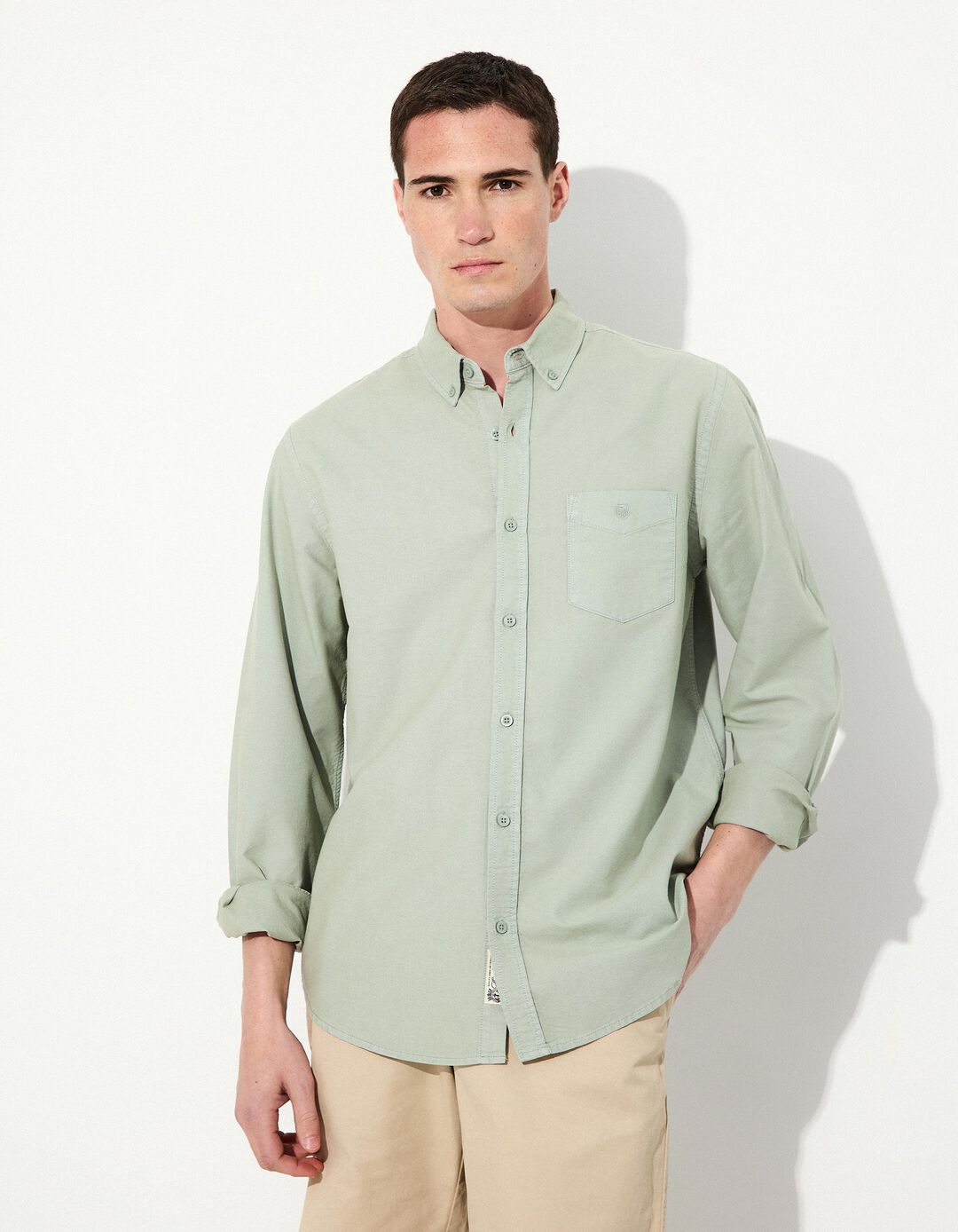 Camisa de Manga Comprida Oxford, Homem, Verde Claro 