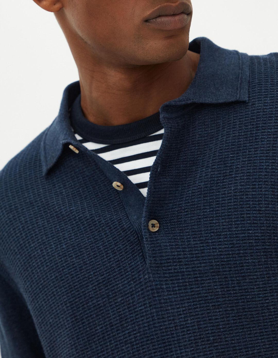 Polo de Malha Manga Comprida, Homem, Azul