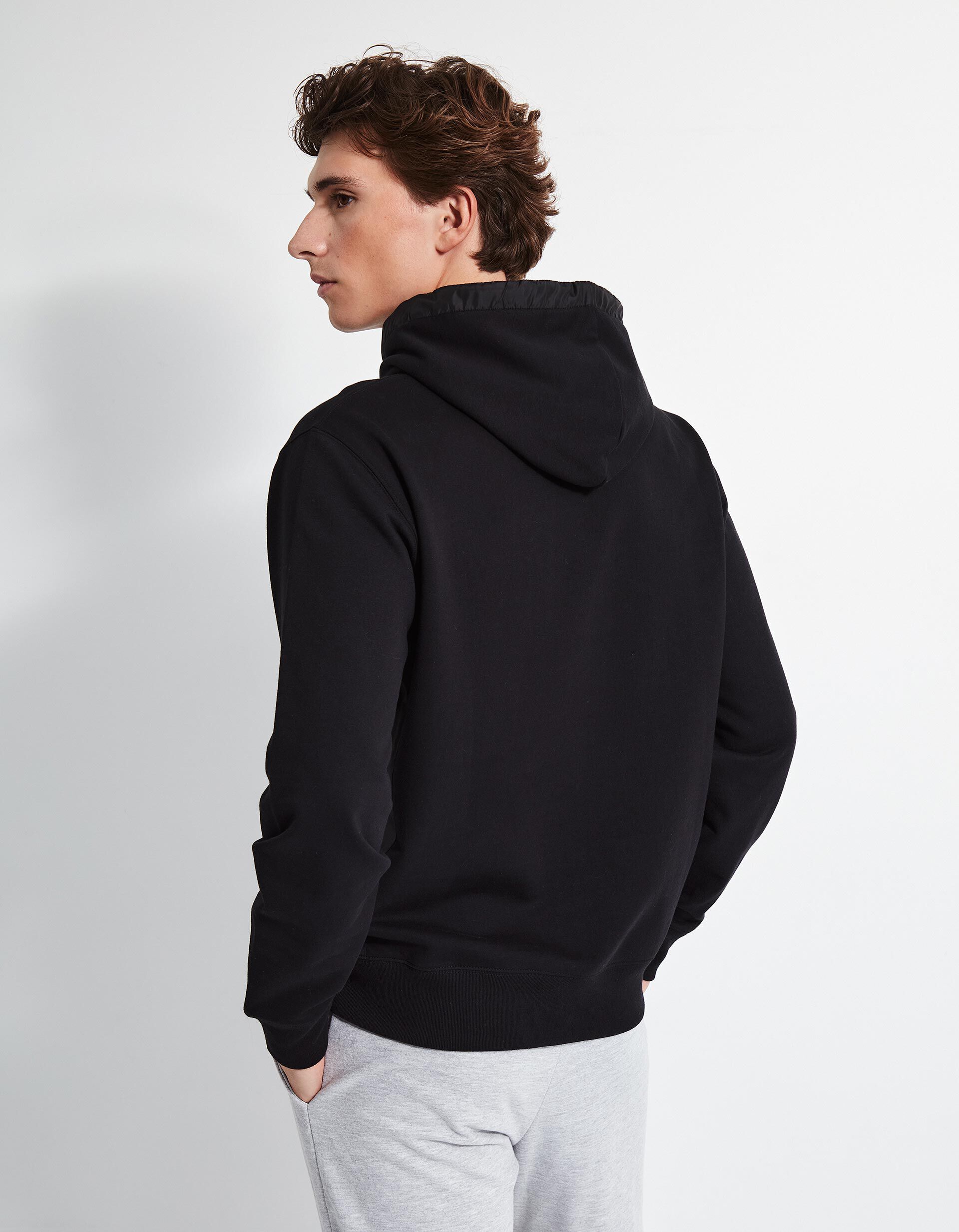Comprar Online Sweatshirt de Felpa Detalhes Nylon Capuz, Homem,Preto