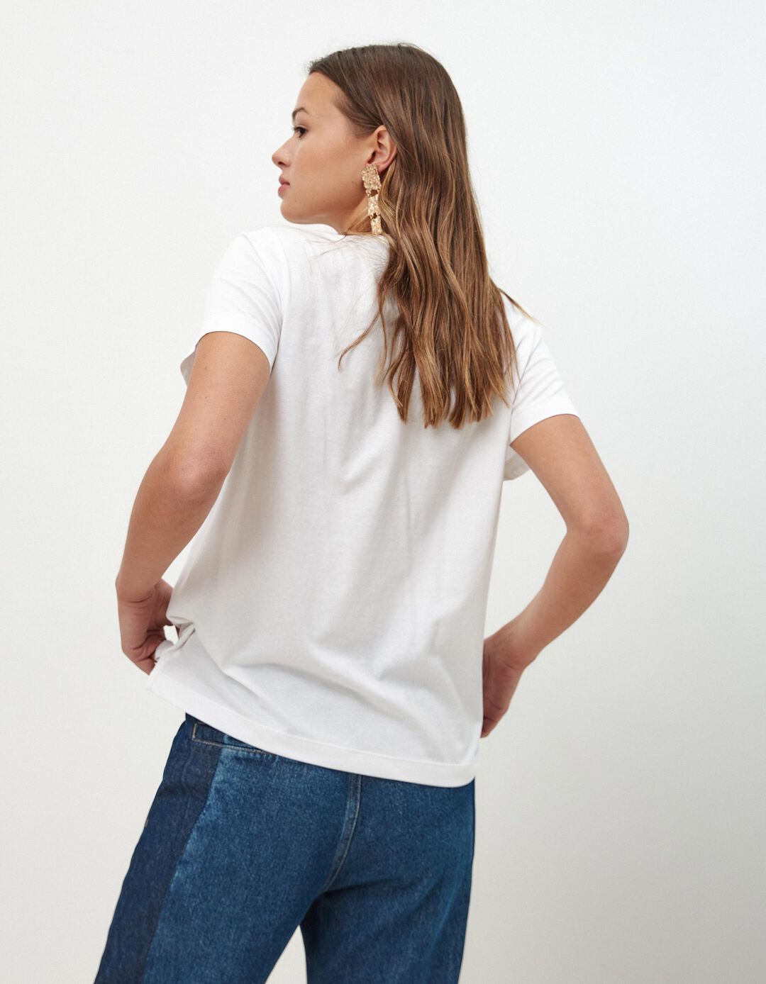 T-shirt Decote em V, Mulher, Branco