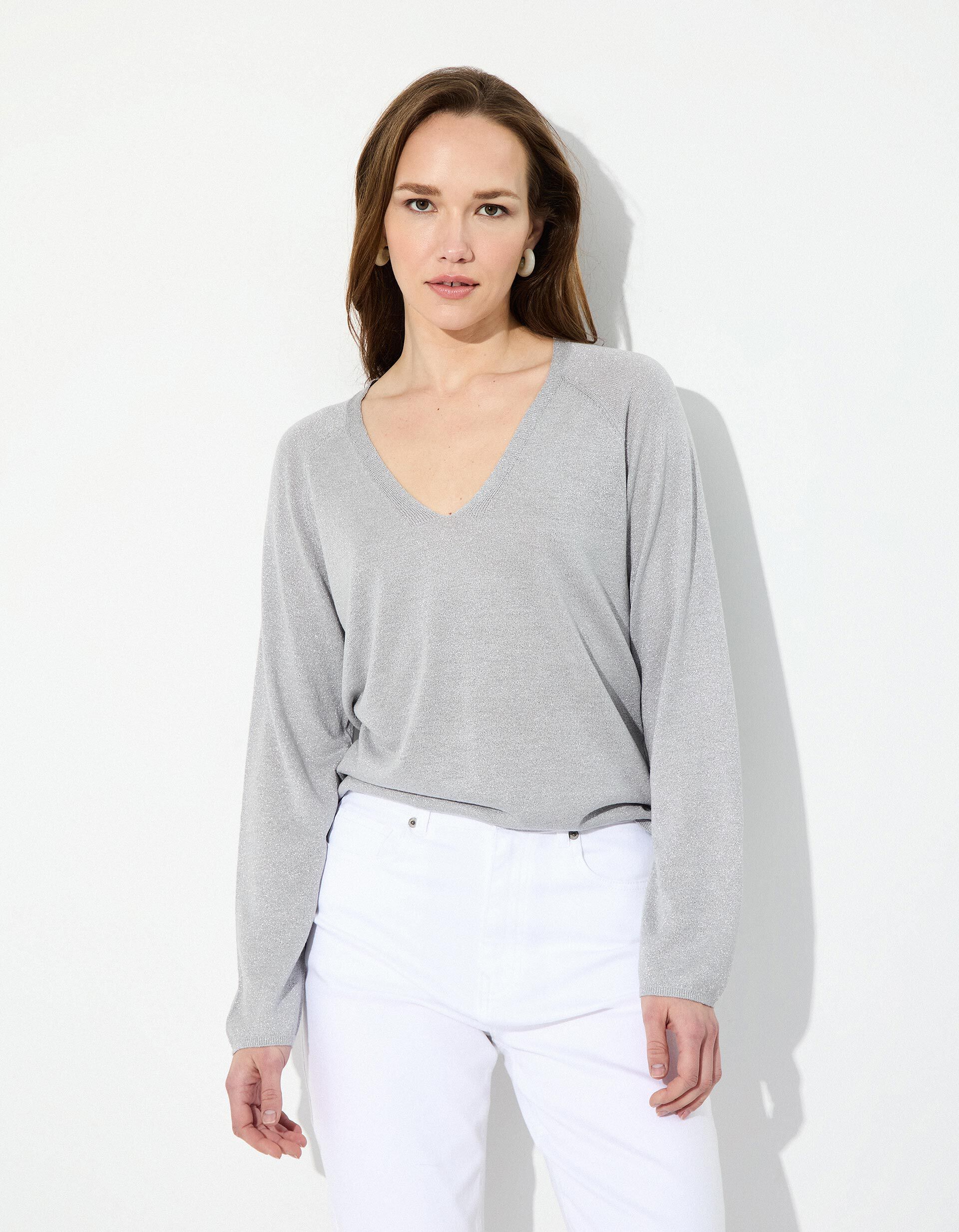 Comprar Online Camisola Decote em V, Mulher, Cinzento