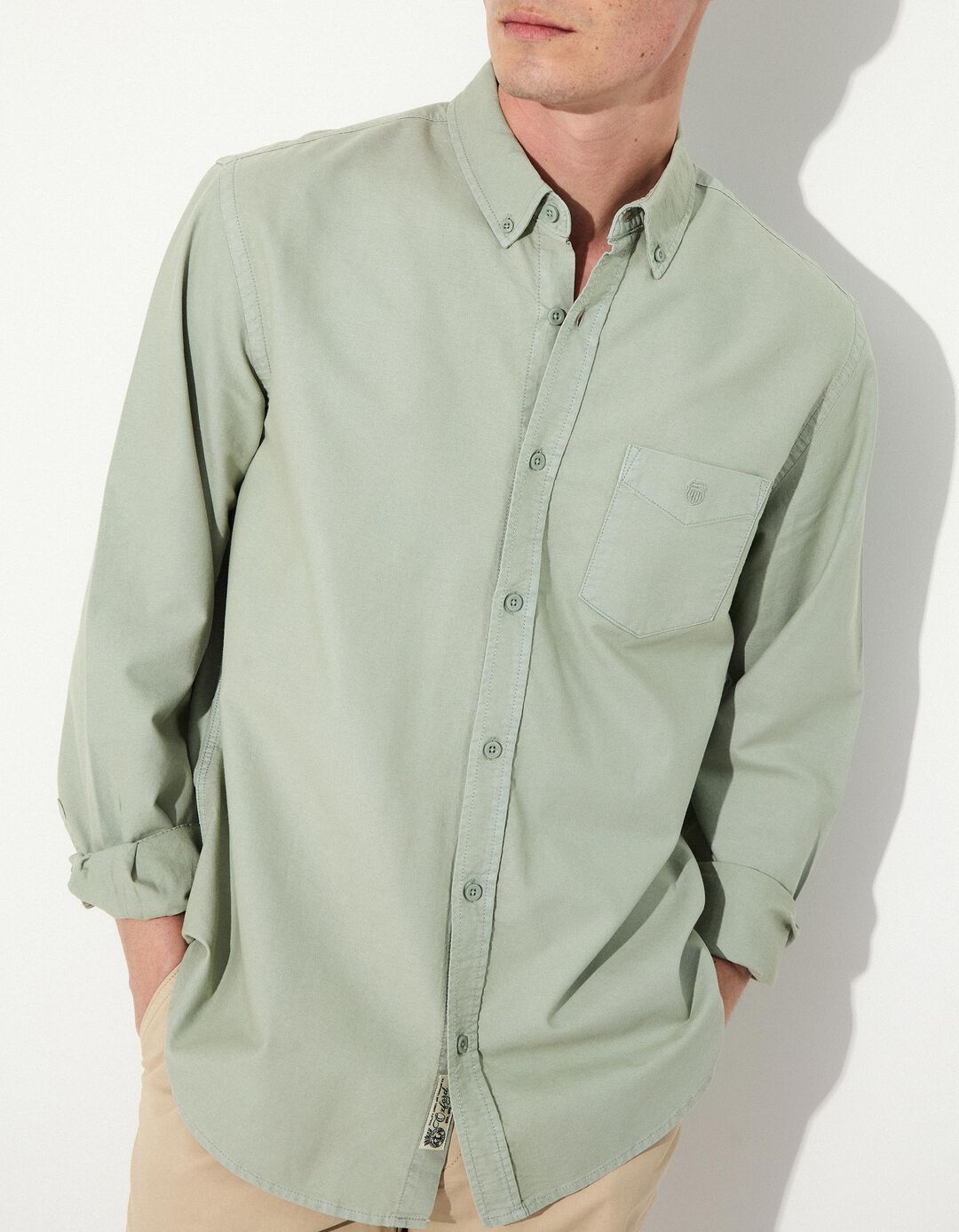 Camisa de Manga Comprida Oxford, Homem, Verde Claro 