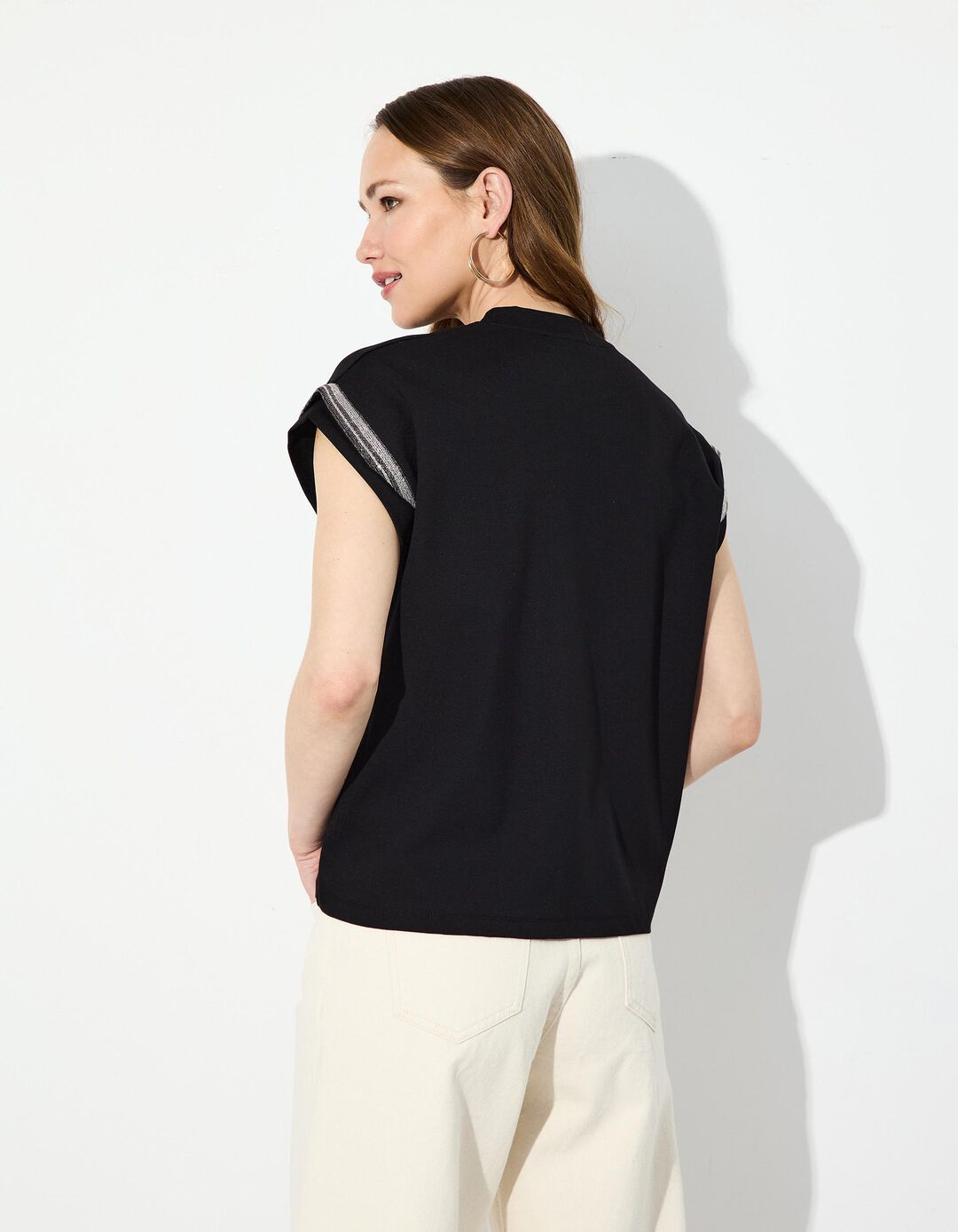 T-shirt com Brilhantes, Mulher, Preto