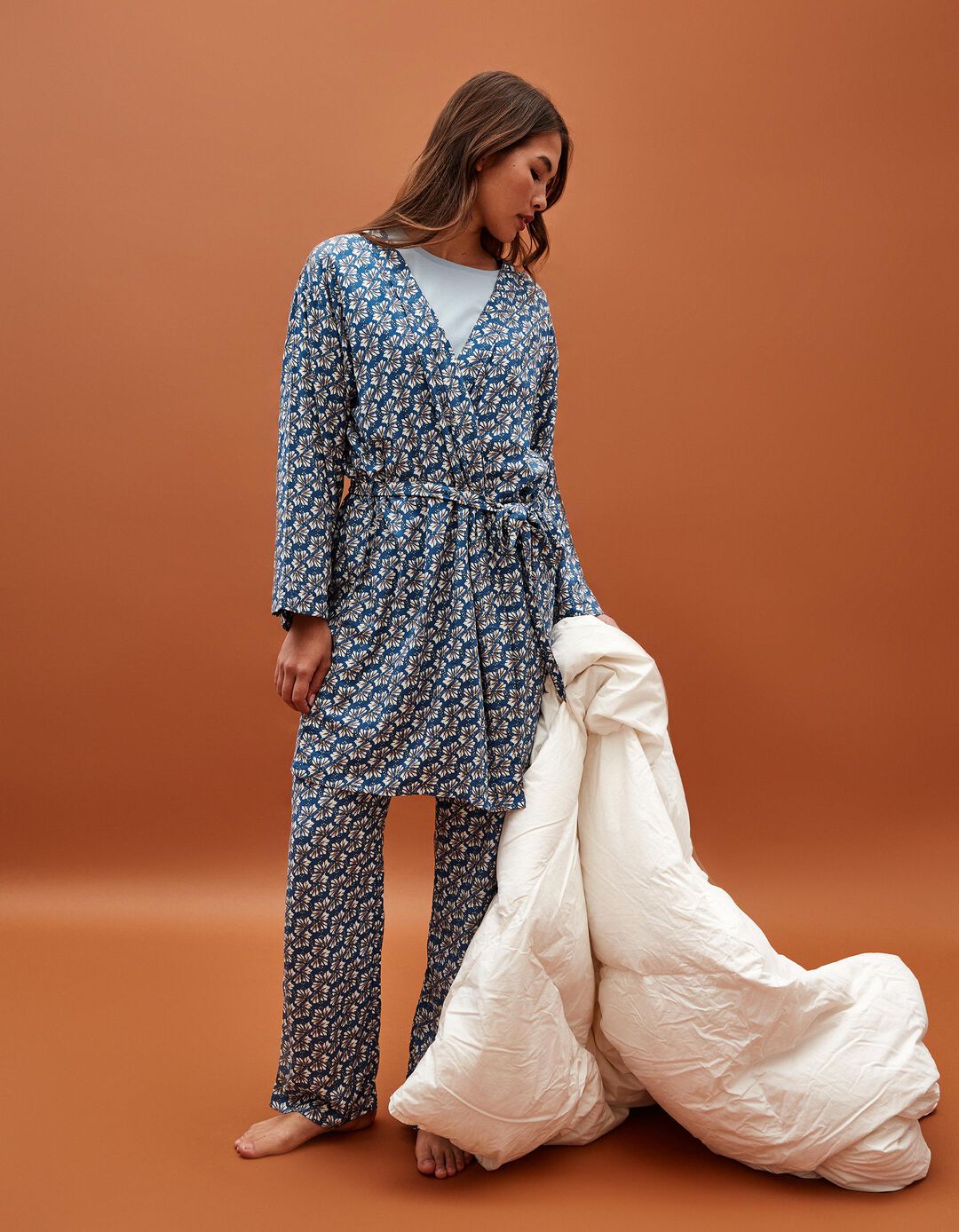 Robe Estampado, Mulher, Azul Escuro