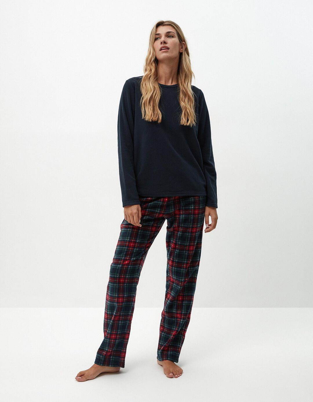 Pijama Polar Natal, Mulher, Azul Escuro