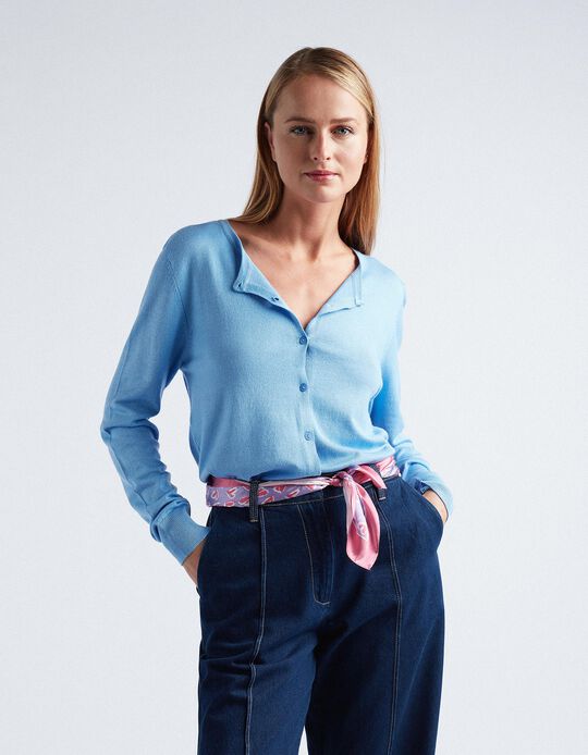 Comprar Online Casaco de Malha Decote Redondo, Mulher, Azul Claro