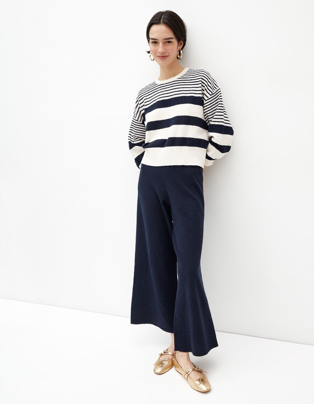 Camisola de Malha com Riscas, Mulher, Azul Escuro