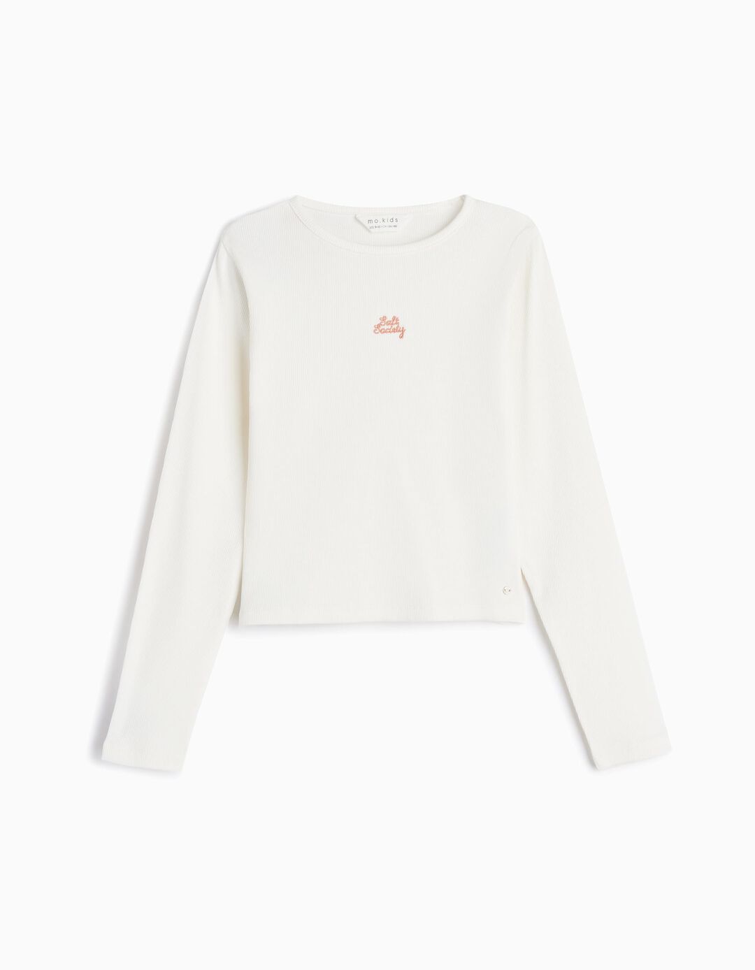 T-shirt Manga Comprida Canelada, Menina, Branco