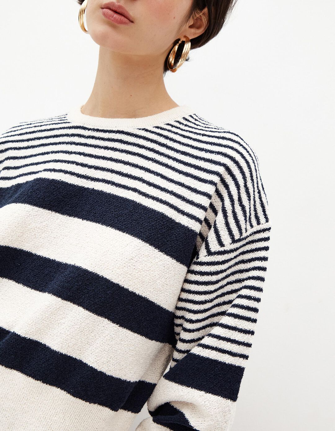 Camisola de Malha com Riscas, Mulher, Azul Escuro