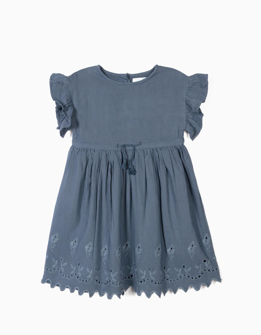 Vestido para Menina 'B&S' com Bordados, Azul