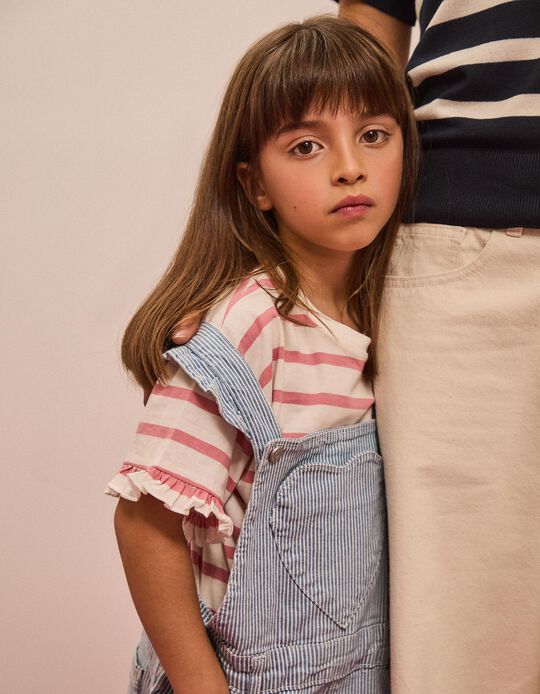 Comprar Online Jardineiras Riscas Com Folhos, Menina, Azul Claro 
