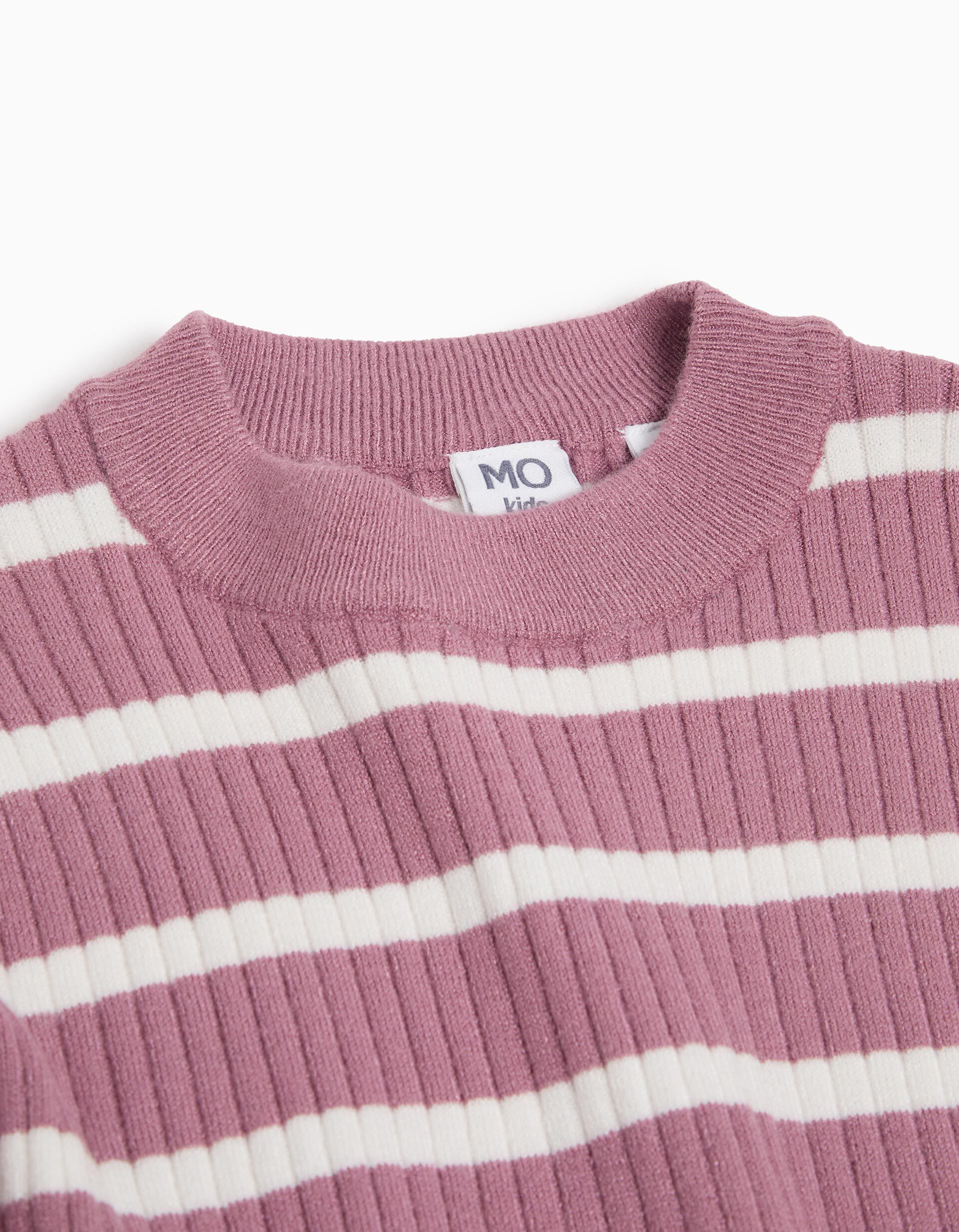 Comprar Online Camisola de Malha Canelada Riscas, Menina, Rosa Escuro