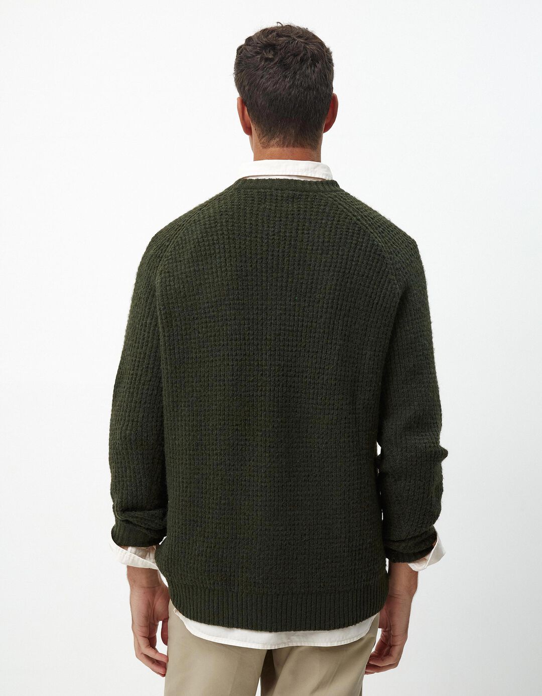Camisola Malha Waffle Mesclada, Homem, Verde Escuro