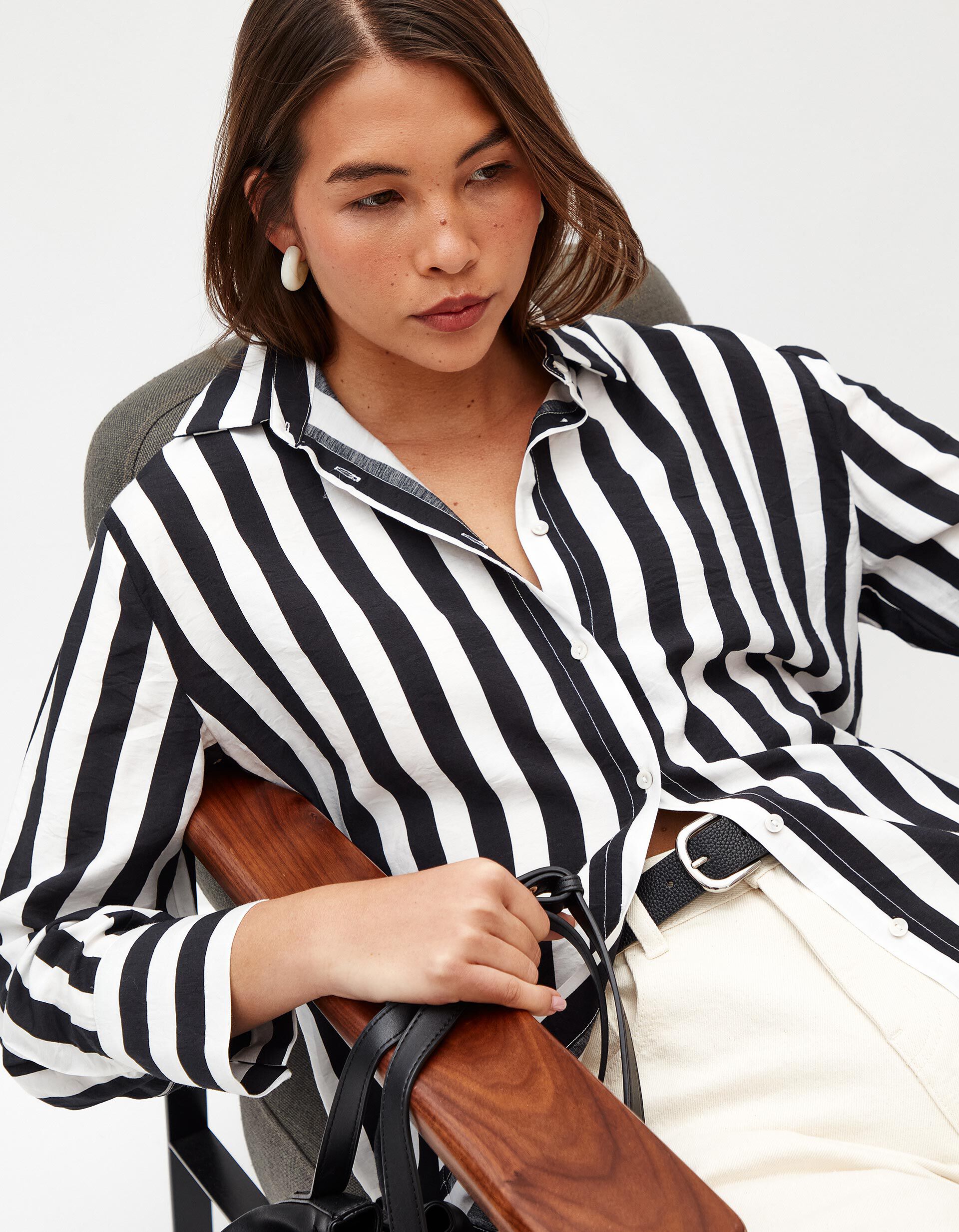 Comprar Online Camisa de Manga Comprida Riscas, Mulher, Preto