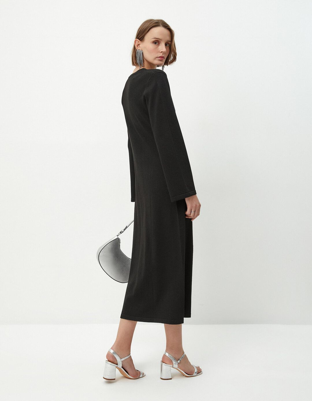 Vestido de Malha Lurex, Mulher, Preto