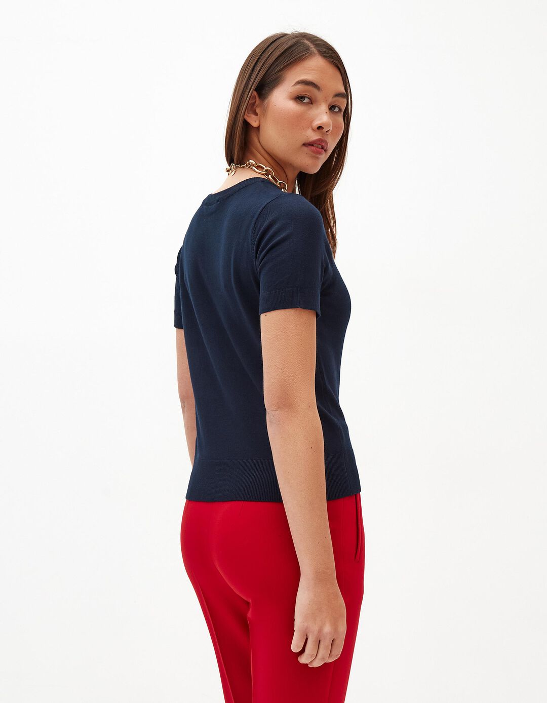 T-shirt de Malha Fina, Mulher, Azul Escuro