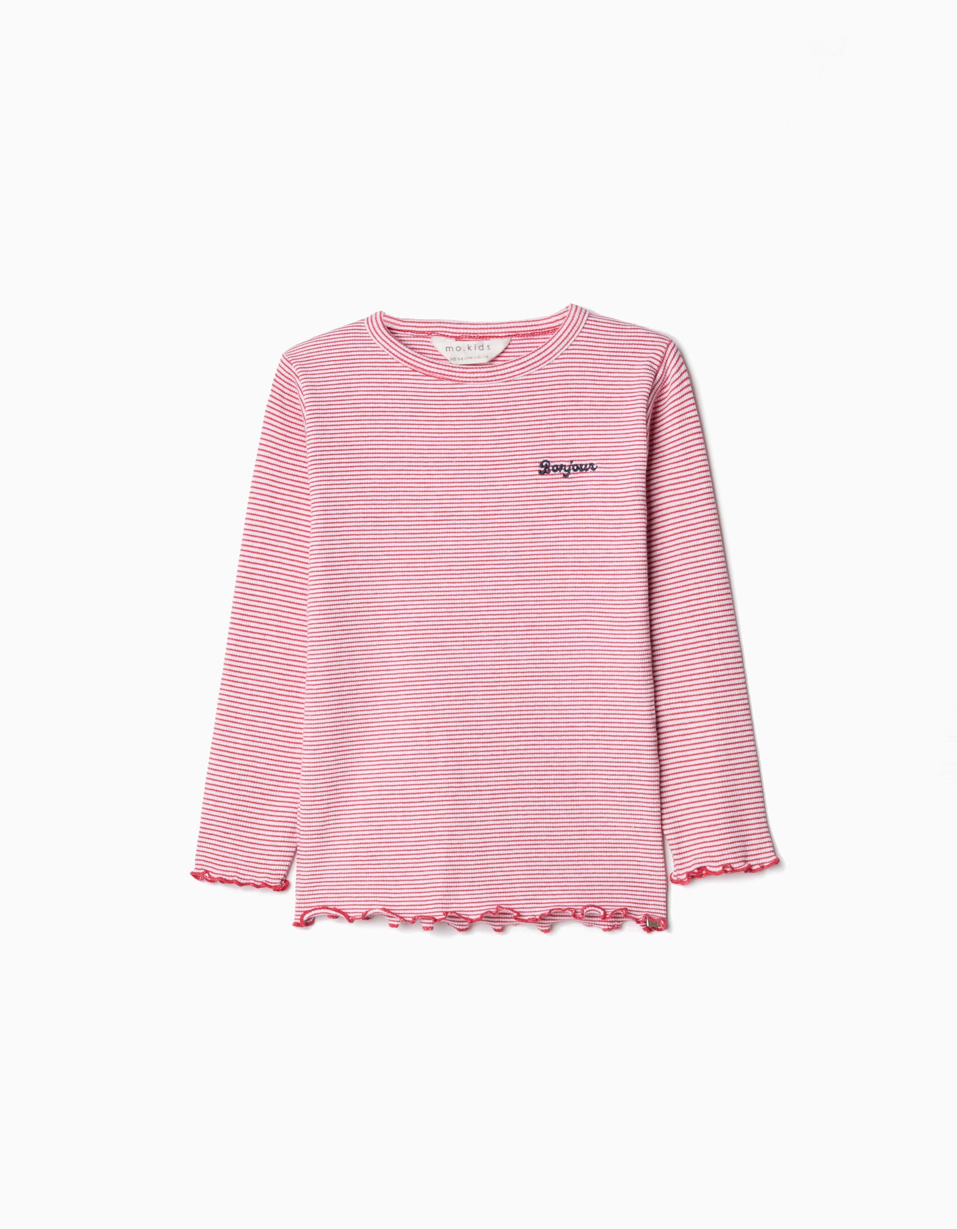 T-shirt de Manga Comprida Riscas, Menina, Vermelho