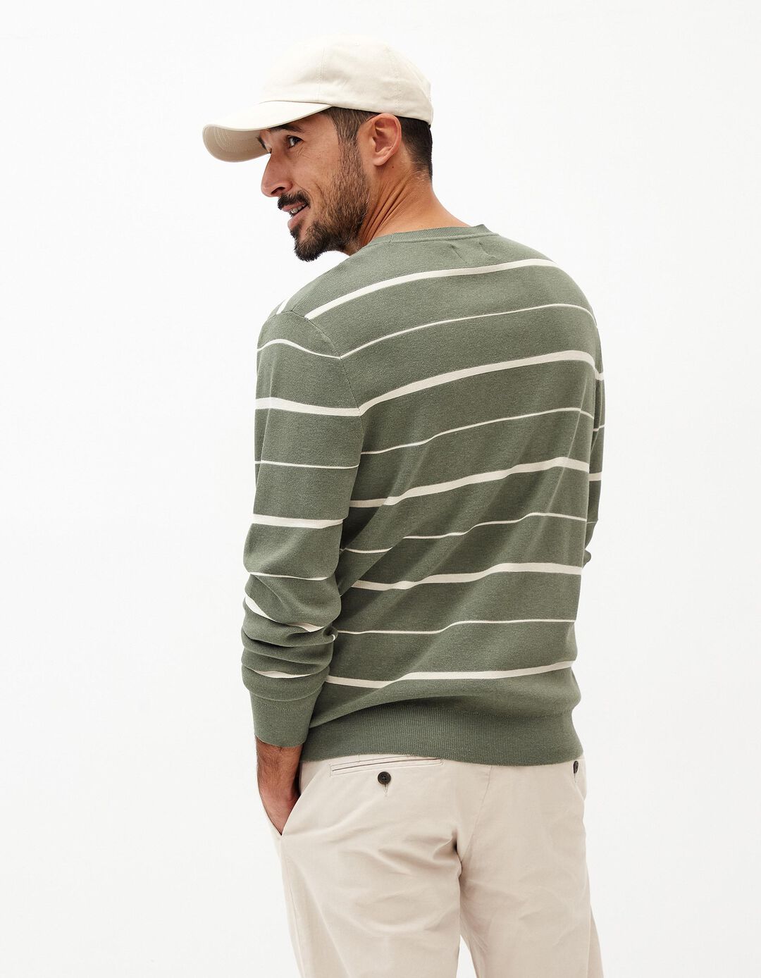 Camisola de Malha Riscas, Homem, Verde Claro