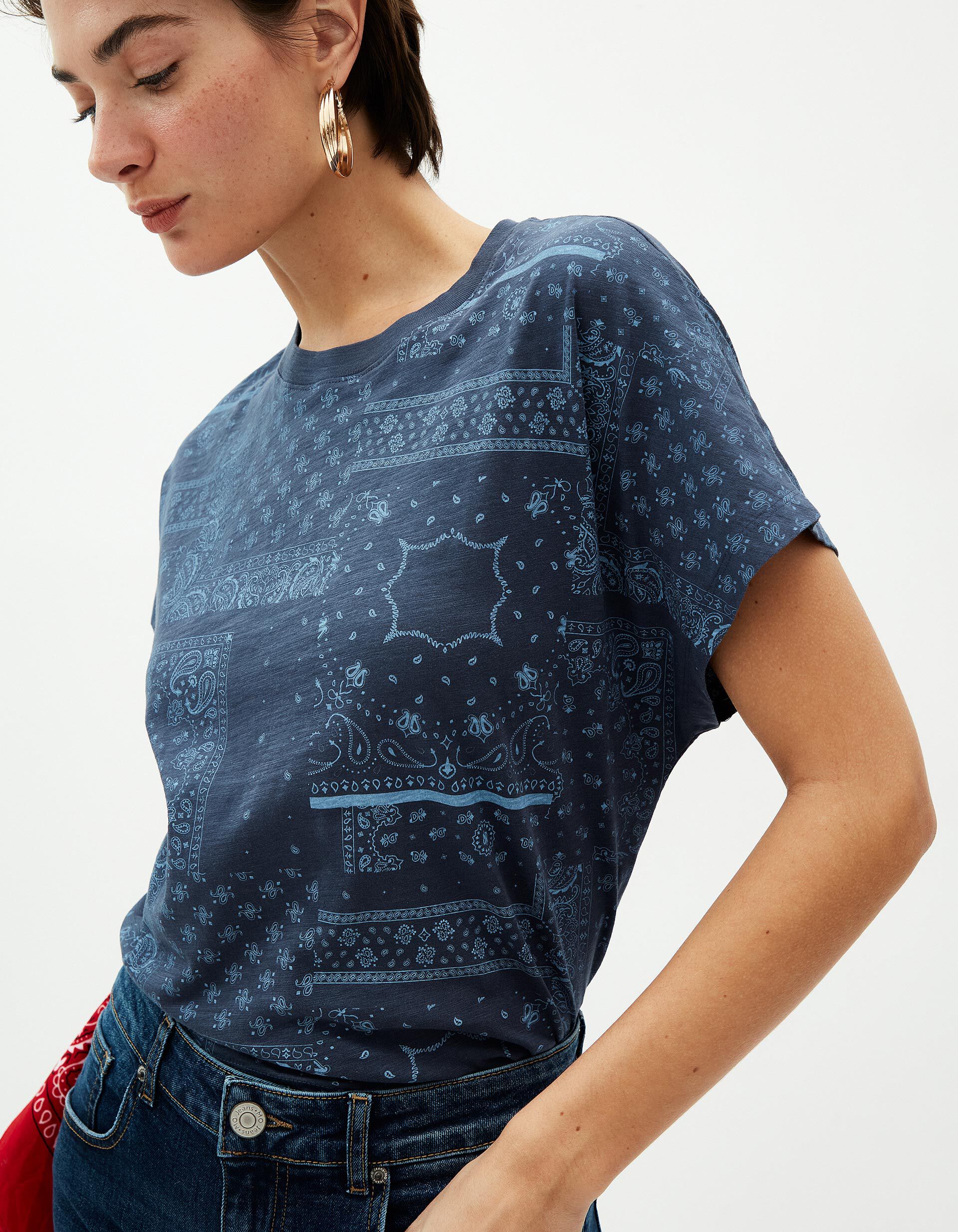 T-shirt Estampado Bandana, Mulher, Azul