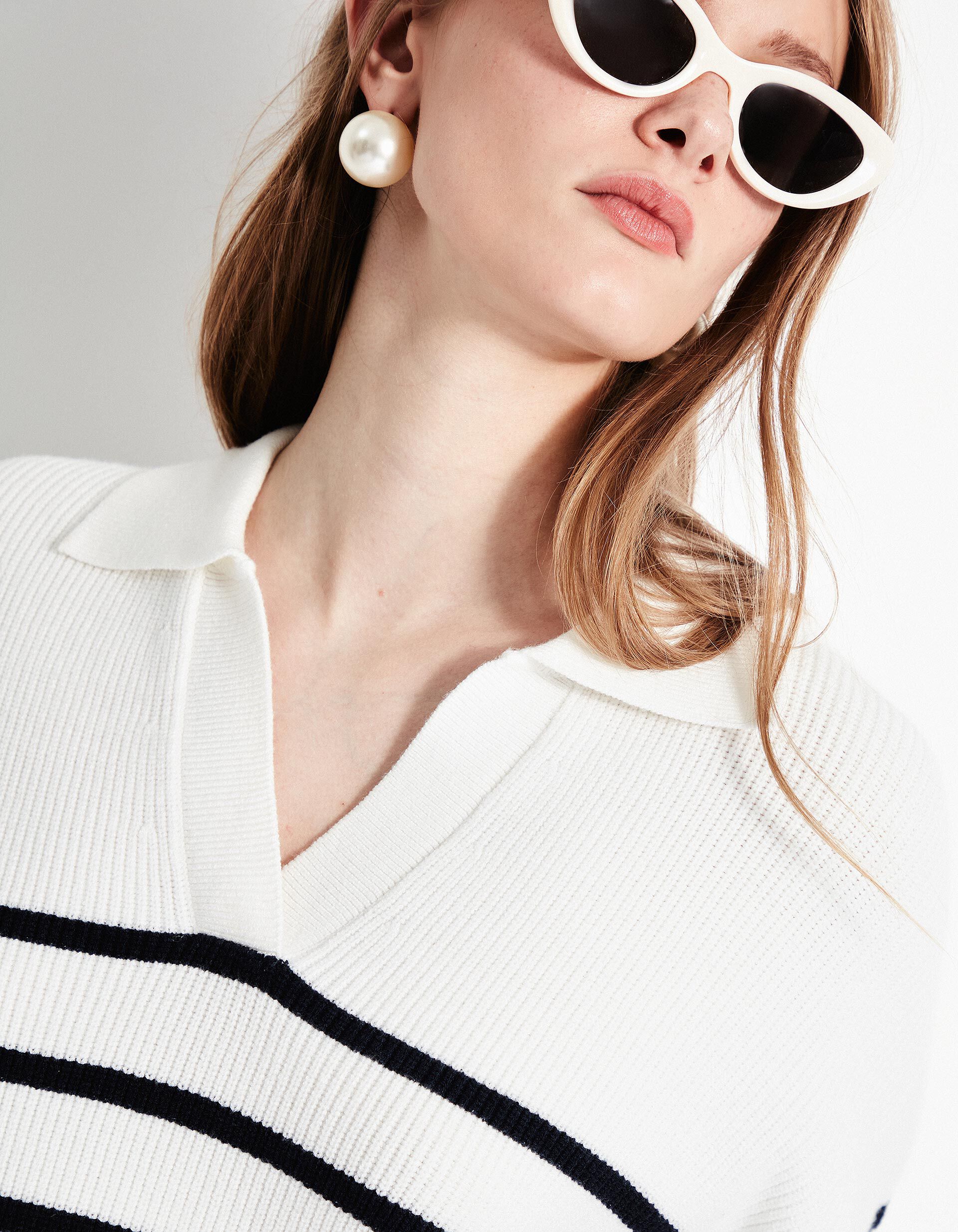 Camisola de Malha Polo, Mulher, Bege Claro