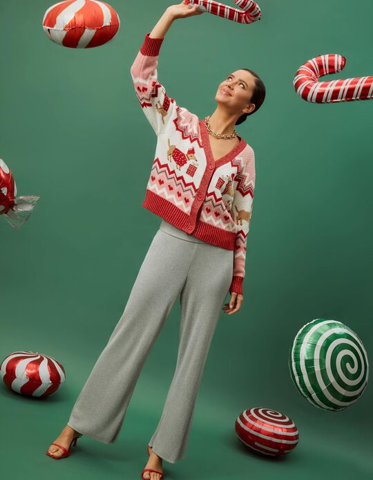 Comprar Online Calças de Malha Canelada Lurex, Mulher, Cinzento Claro