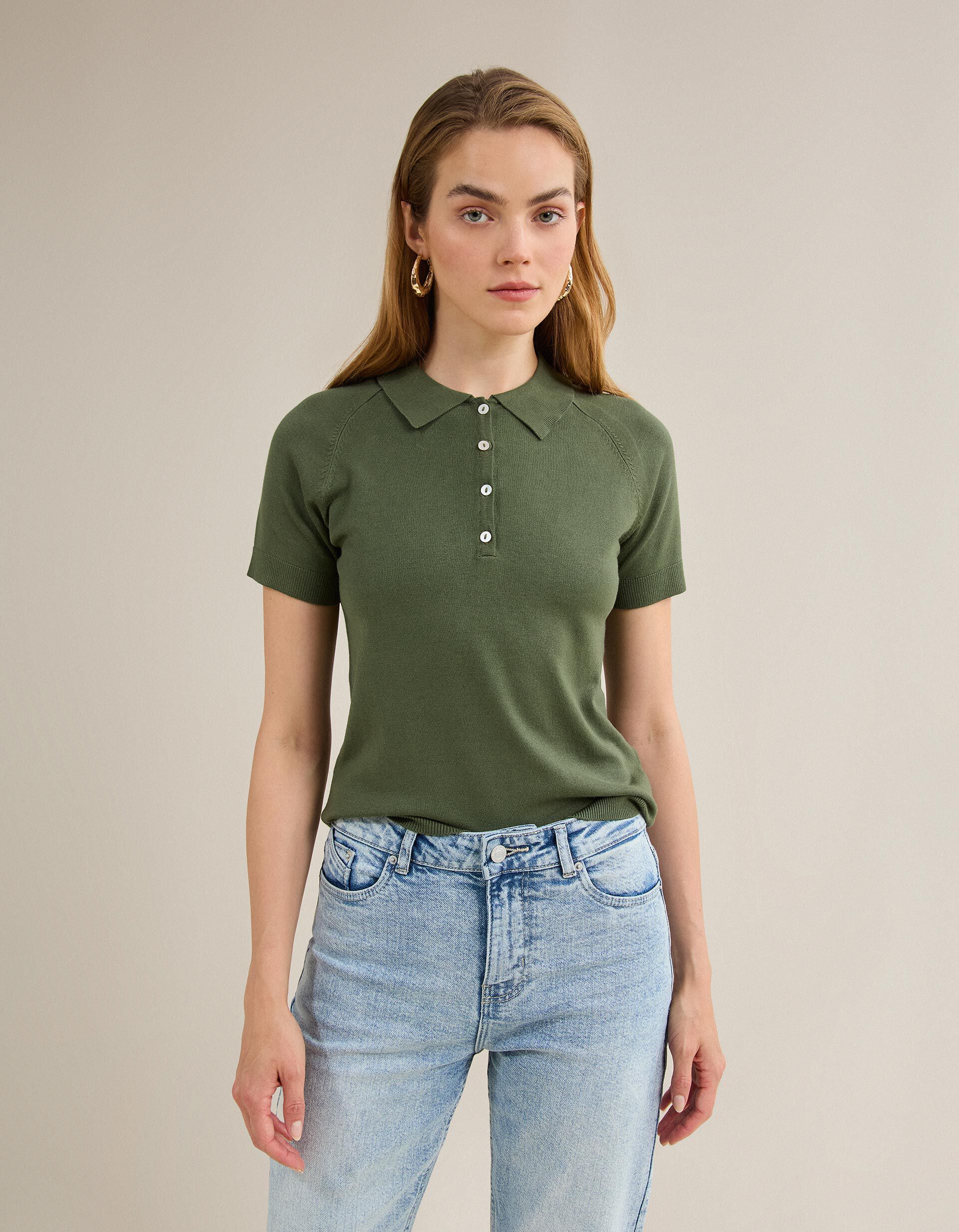 Polo Manga Curta, Mulher, Verde Escuro