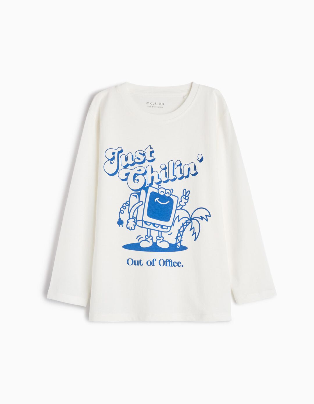 T-shirt de Manga Comprida Estampado, Menino, Branco