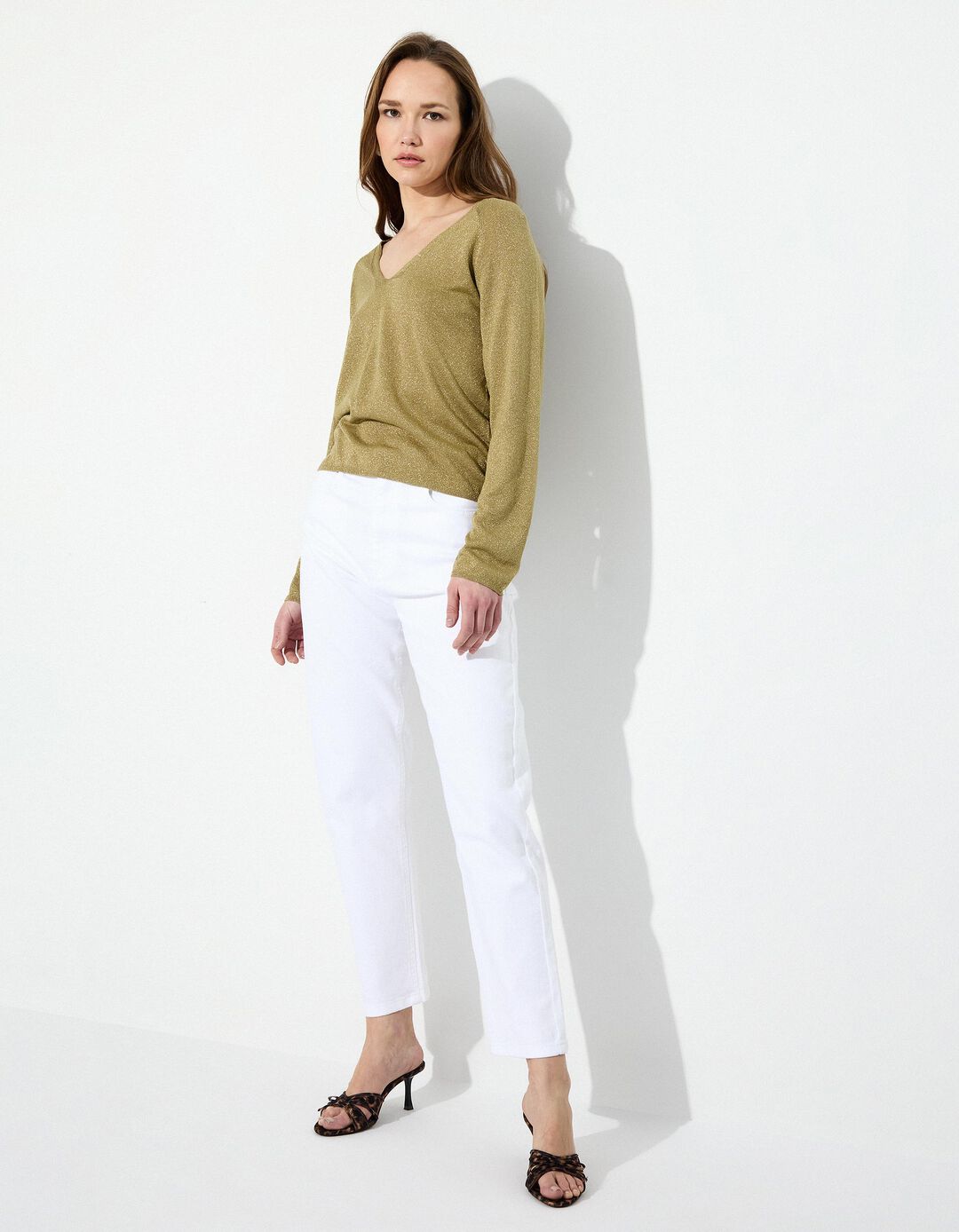 Calças de Ganga 'Tapered Mom Fit', Mulher, Branco
