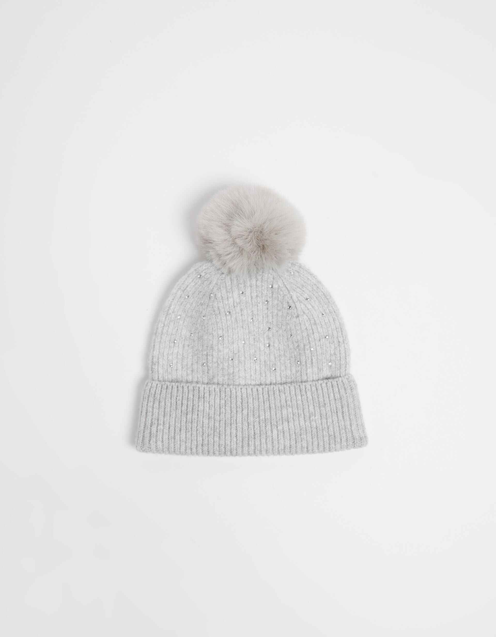 Gorro Brilhos Pompom, Mulher, Cinzento