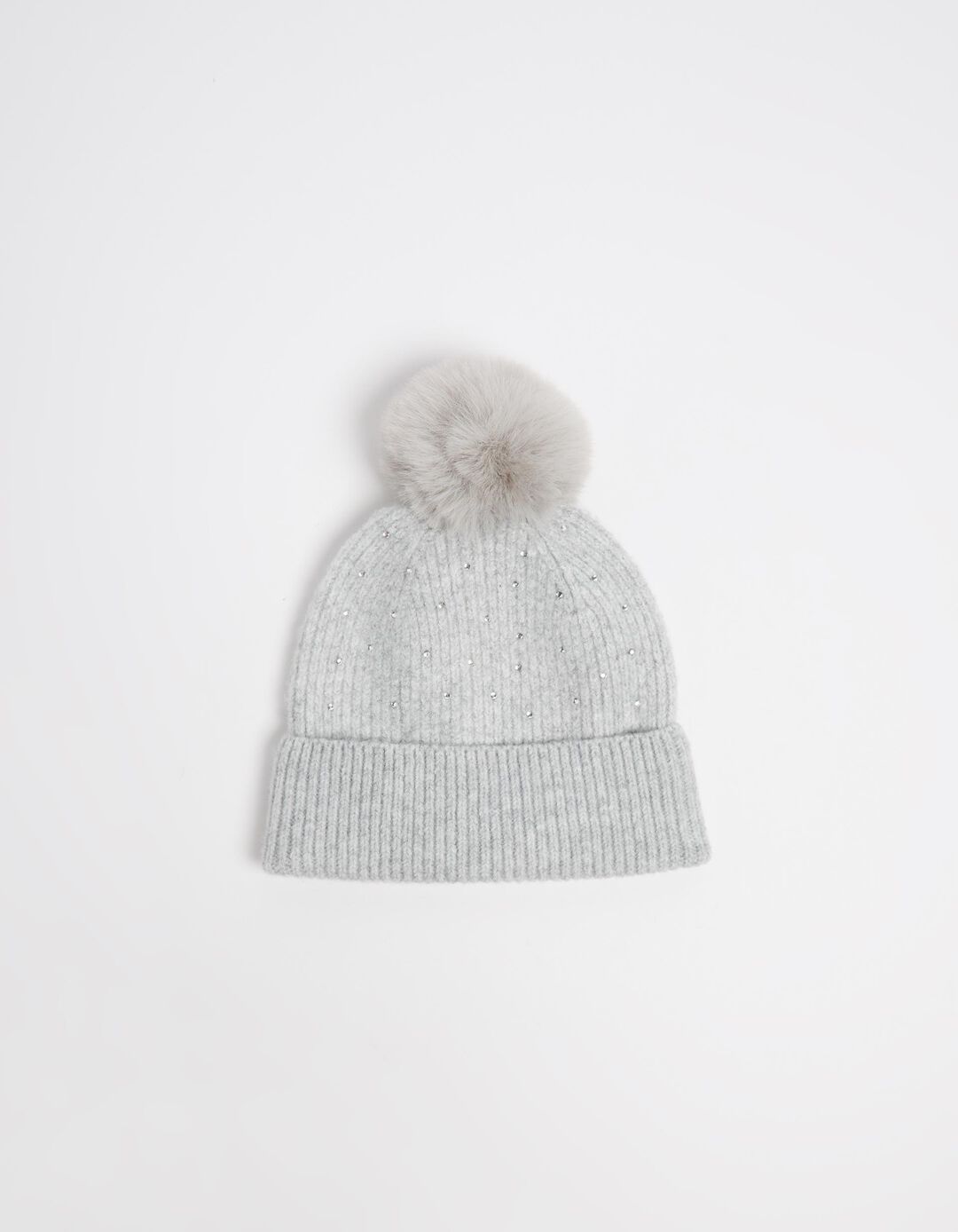 Gorro Brilhos Pompom, Mulher, Cinzento