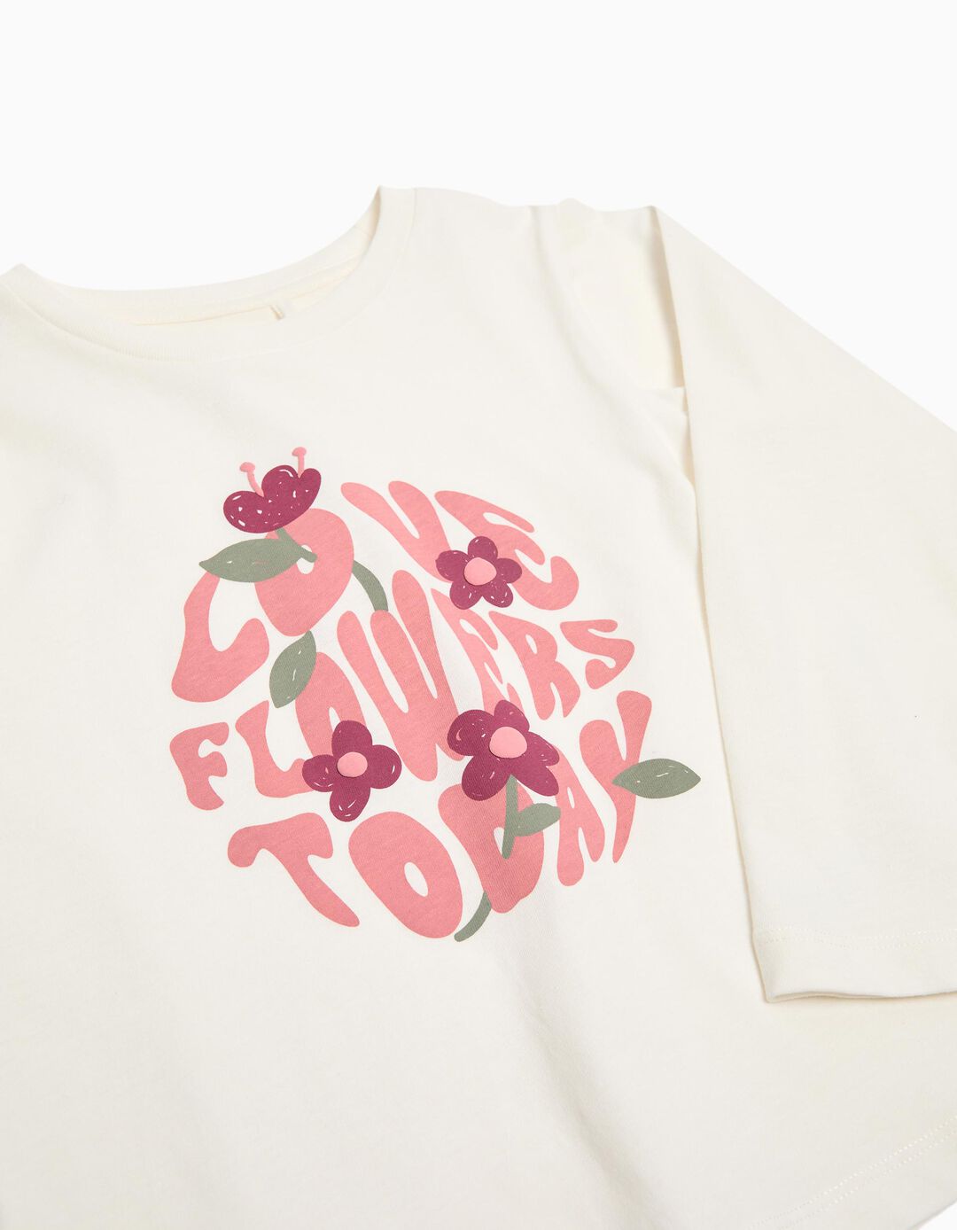 T-shirt Manga Estampado, Menina, Branco