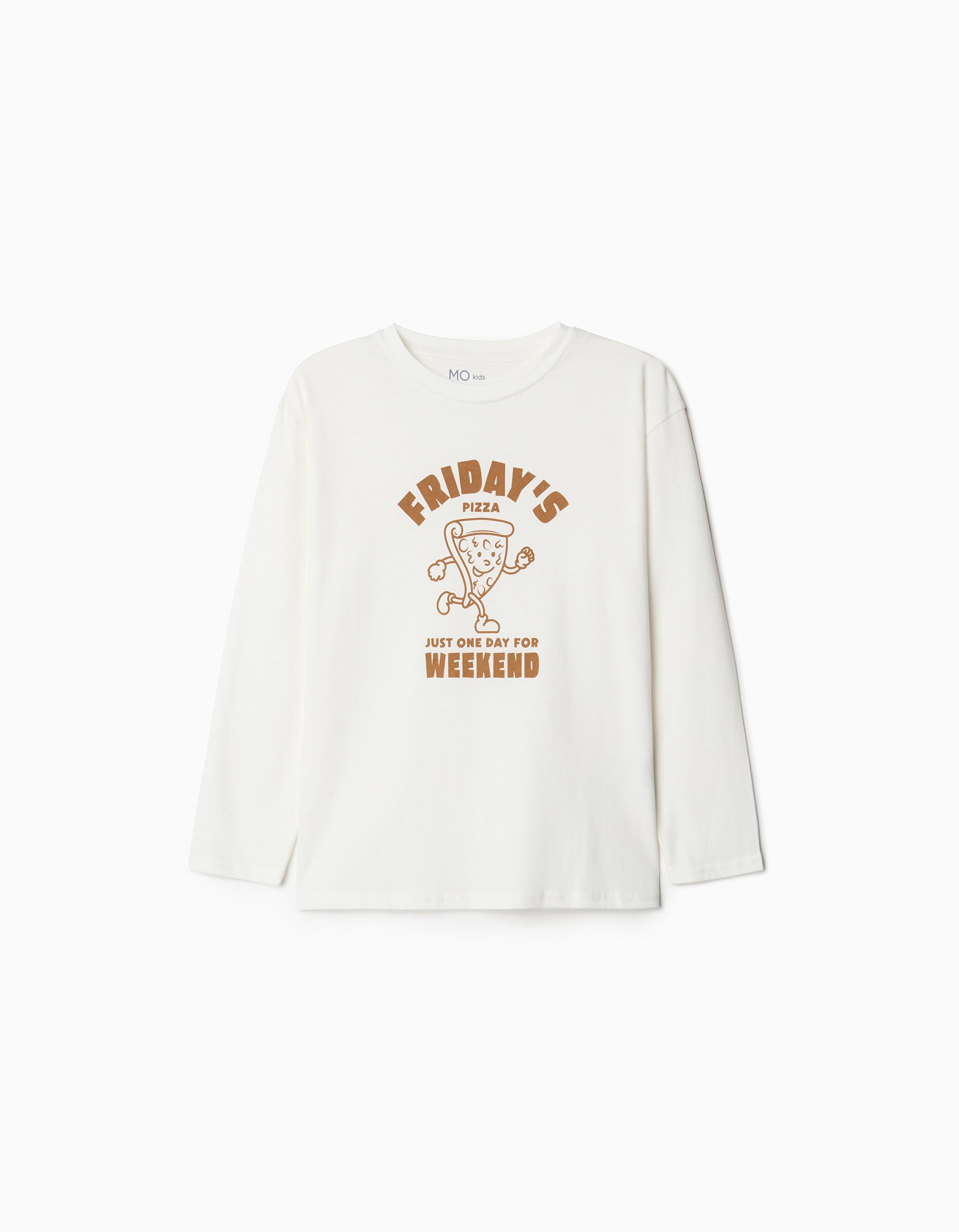 T-shirt de Manga Comprida, Menino, Branco