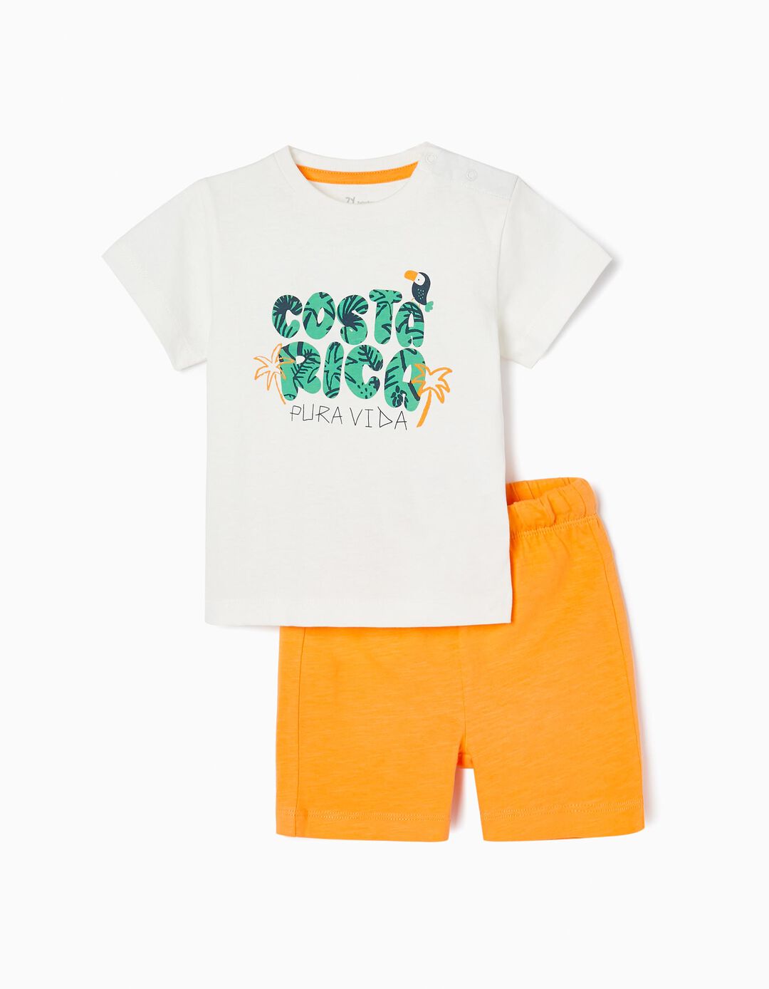 T-shirt + Cal&ccedil;&otilde;es para Beb&eacute; Menino 'Costa Rica', Branco/Laranja