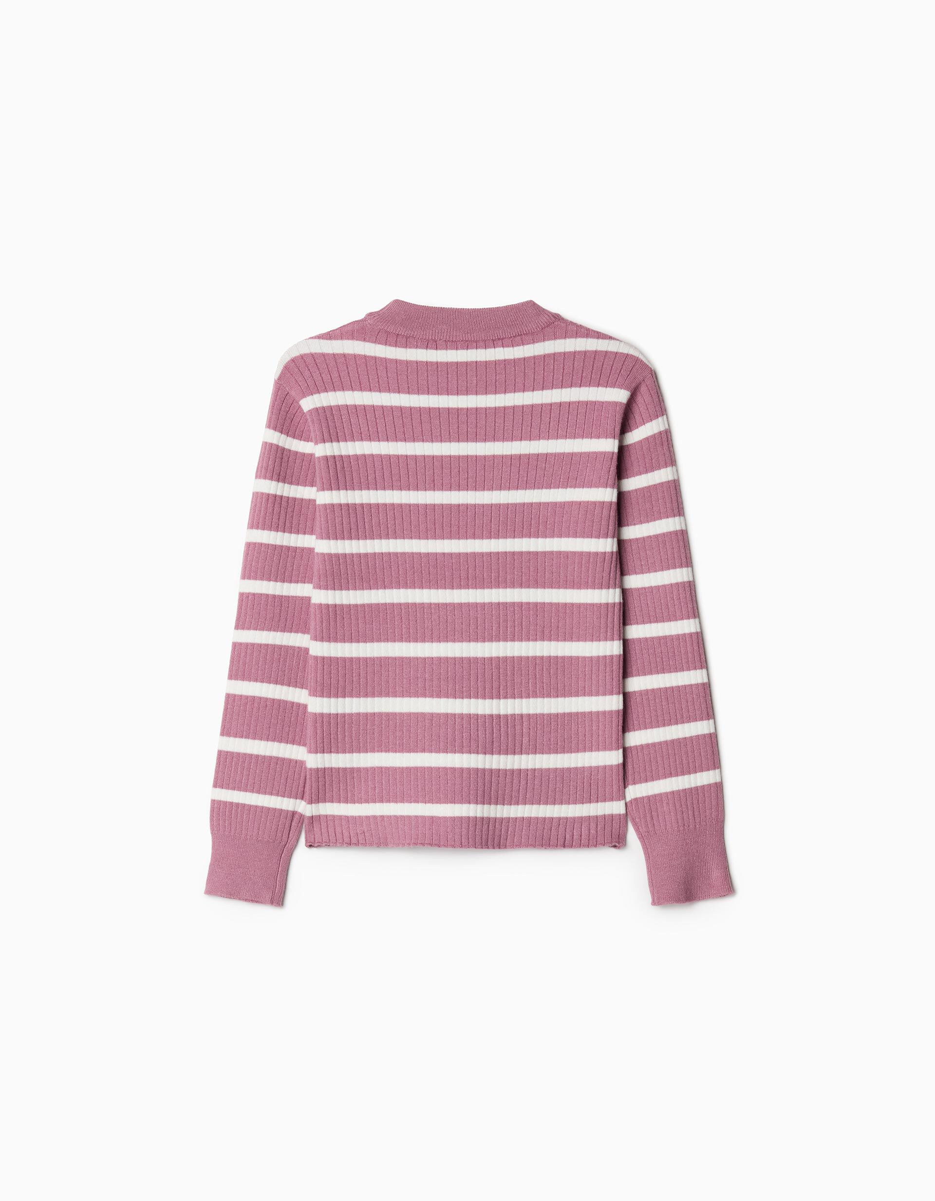 Comprar Online Camisola de Malha Canelada Riscas, Menina, Rosa Escuro