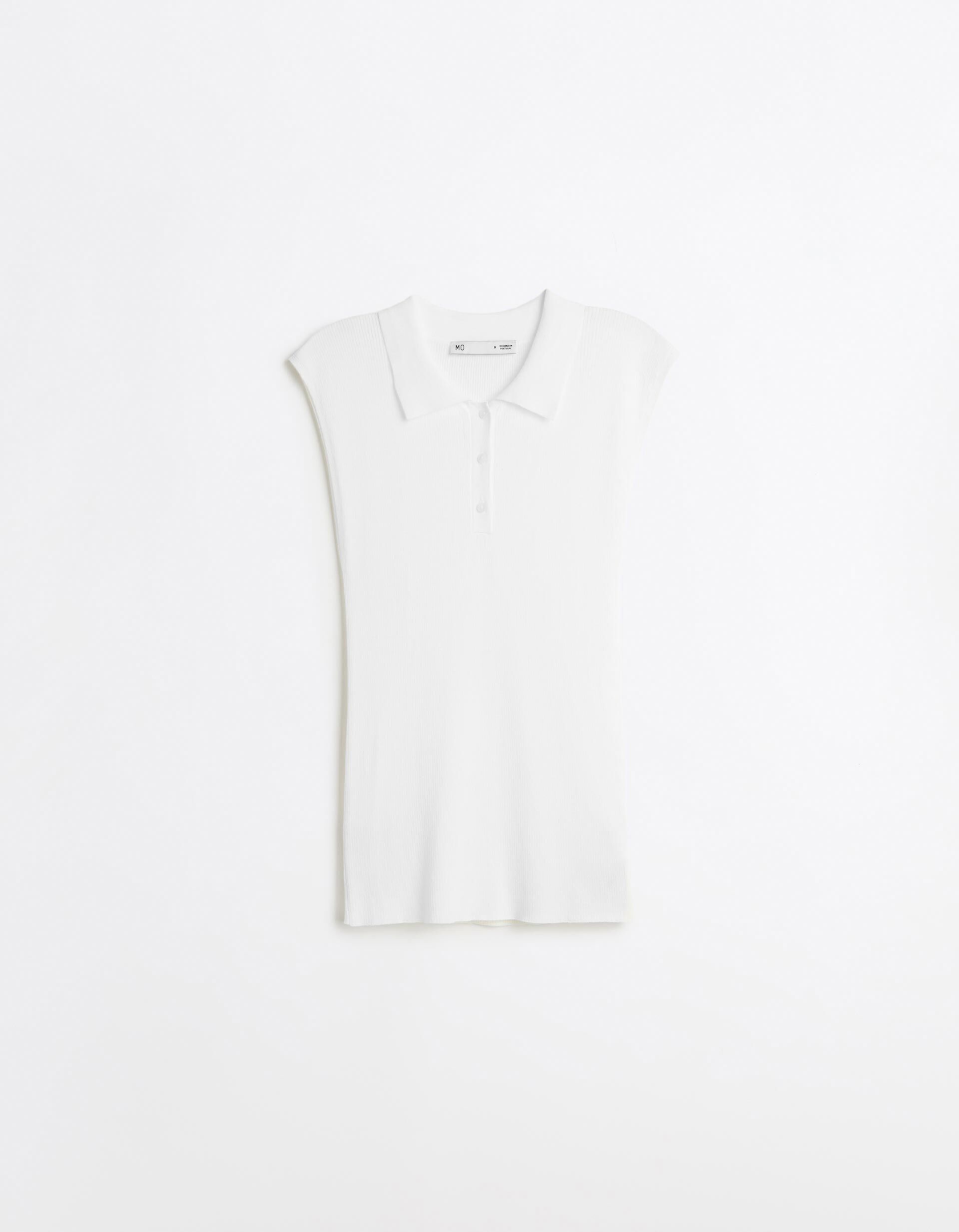 Top Tricotado Com Gola Polo, Mulher, Branco